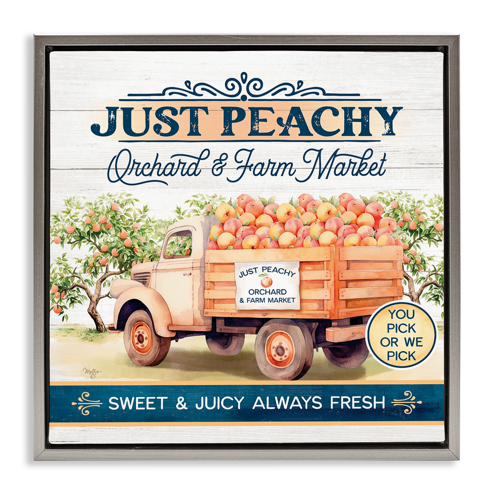 Stupell Industries Just Peachy Orchard Text & Numbers Painting Gray Floater Framed Canvas Art Print Wall Art, 25 x 25