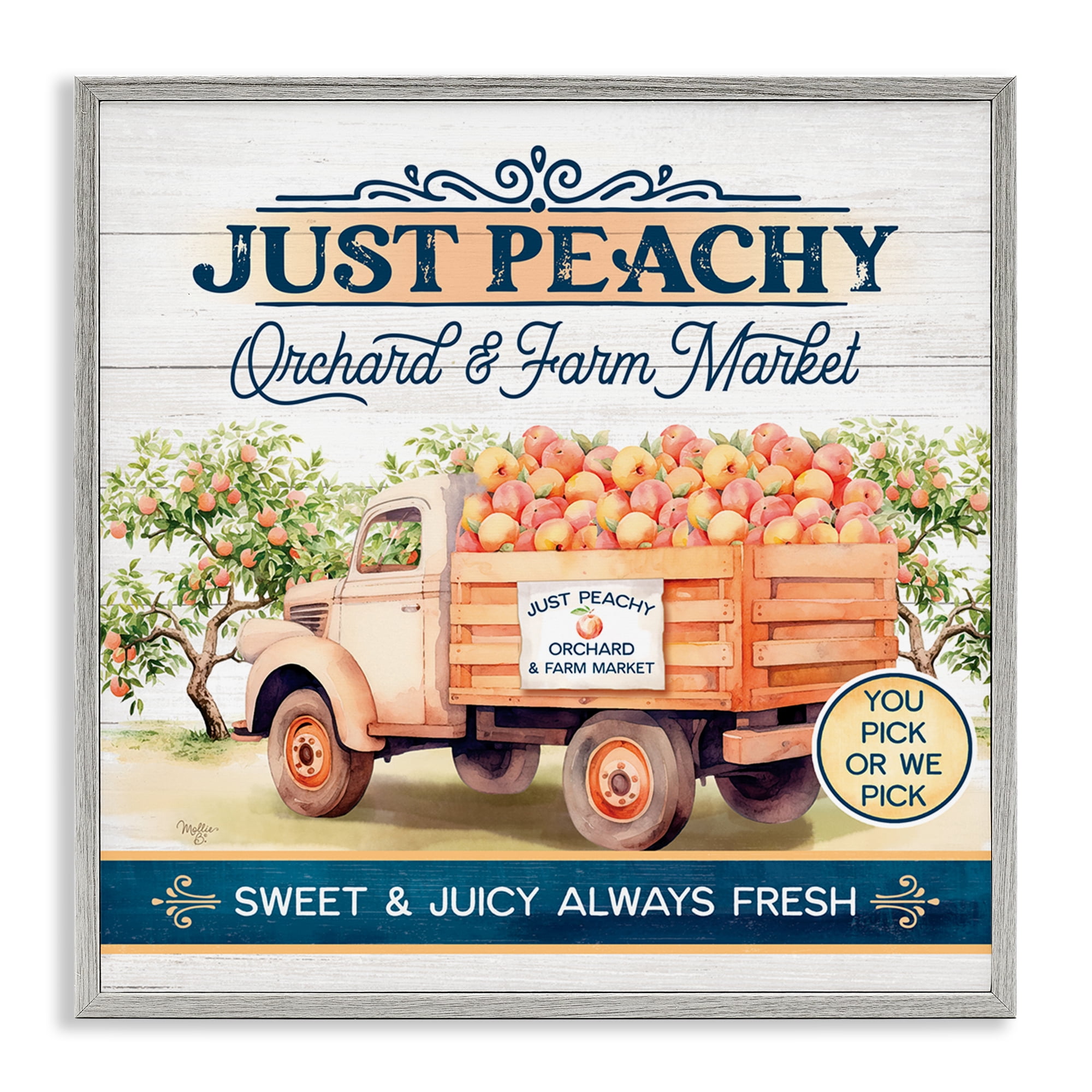 Stupell Industries Just Peachy Orchard Text & Numbers Painting Gray Framed Art Print Wall Art, 17 x 17