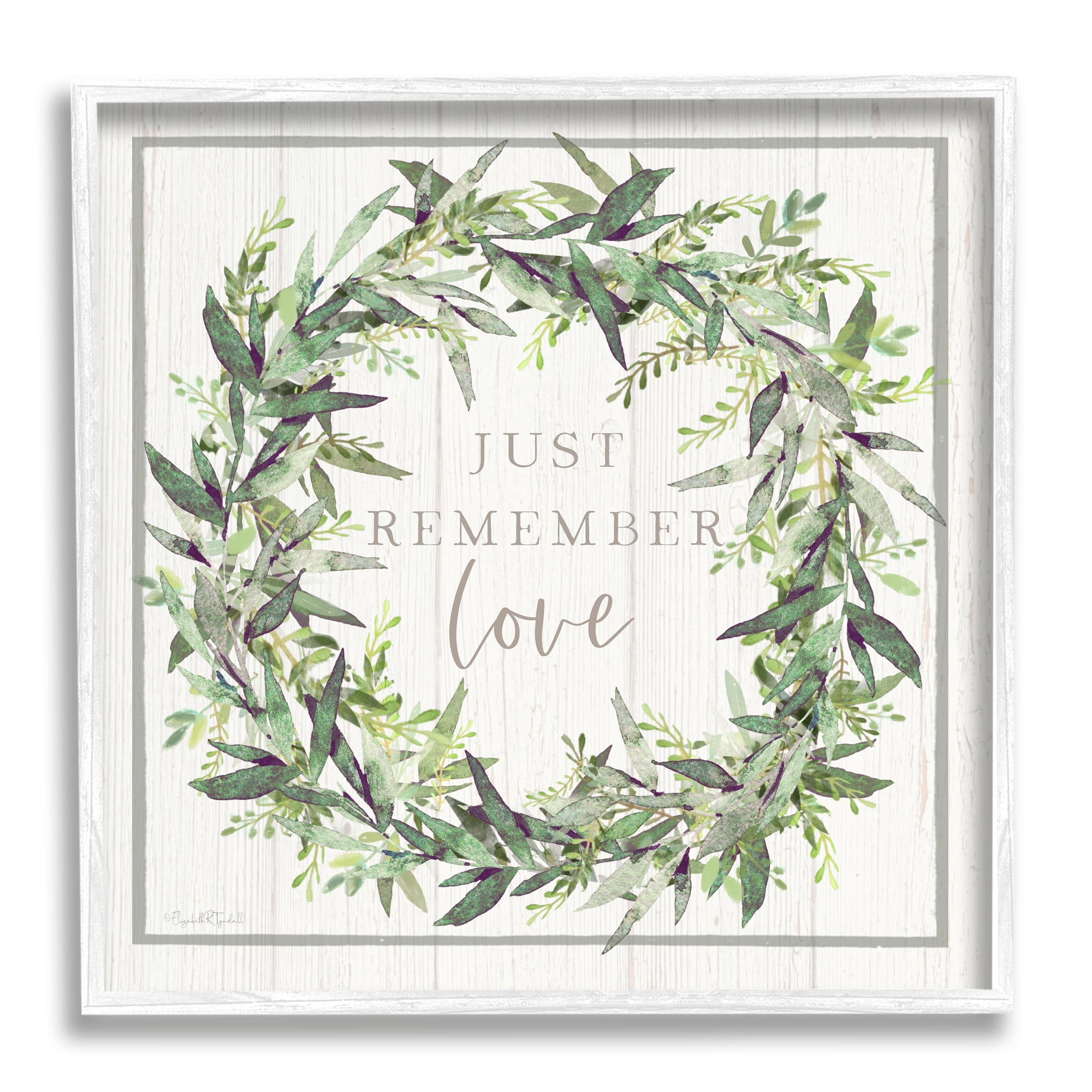 Stupell Industries Just Remember Love Phrase Botanical Wreath Border Graphic Art White Framed Art Print Wall Art, Design by Elizabeth Tyndall