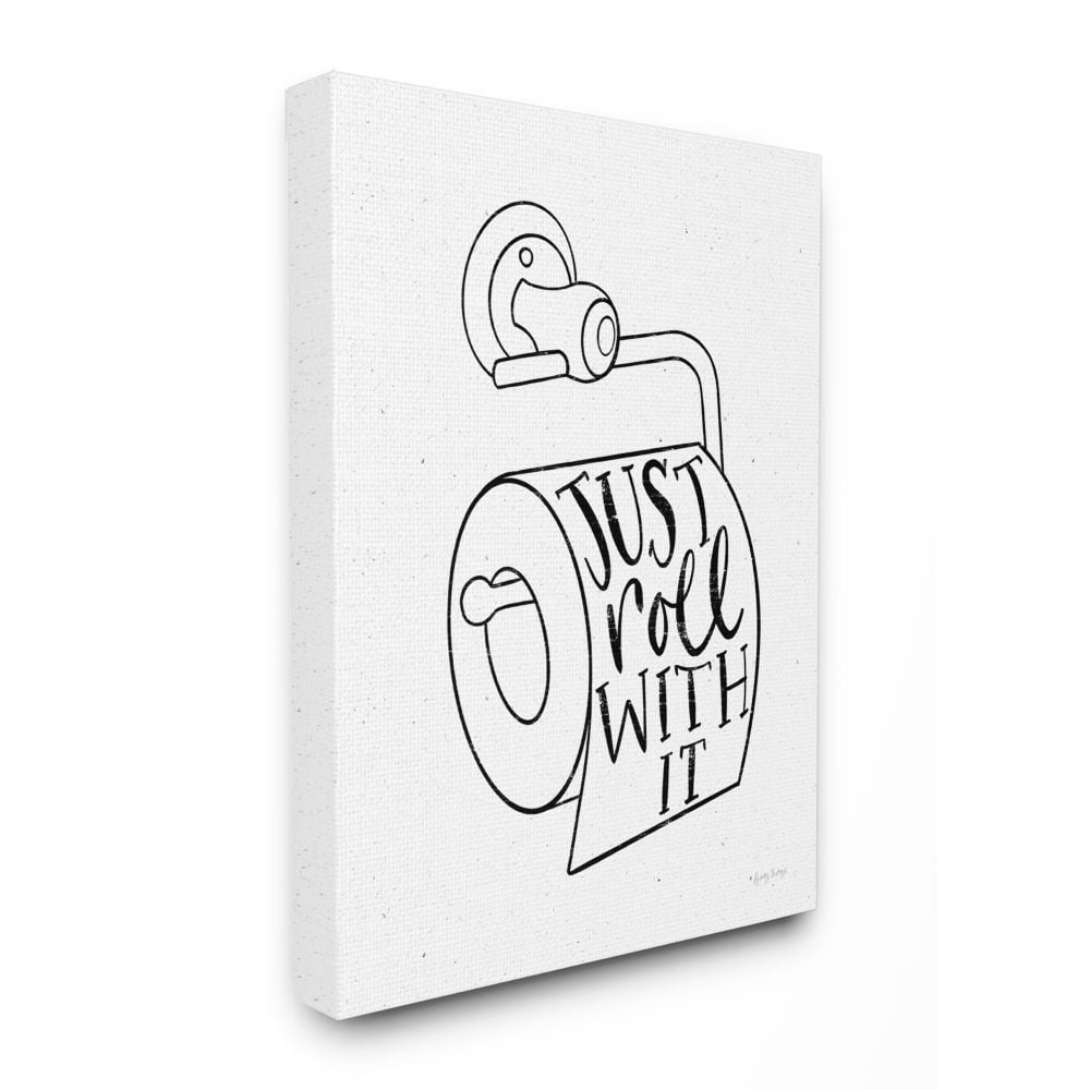 Stupell Industries Just Roll With It Toilet Bathroom Humor Word Pun Canvas Wall Art Design by Becky Thorns, 16" x 20"