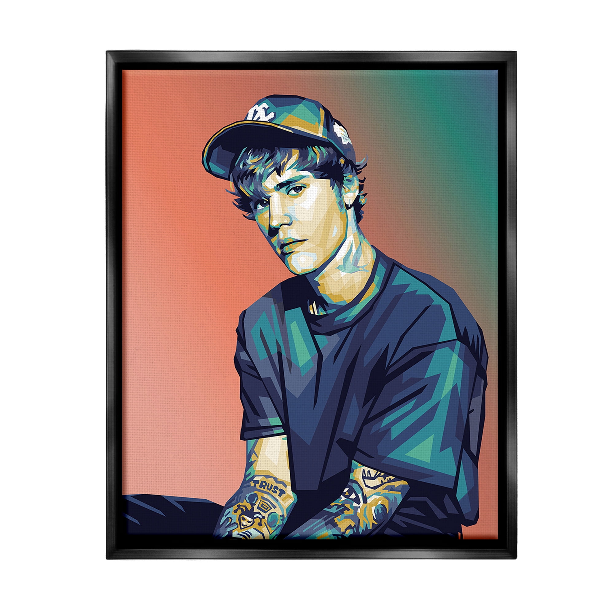 Stupell Industries Justin Portrait with Hat Abstract Painting Black Floater Framed Canvas Art Print Wall Art, 17 x 21