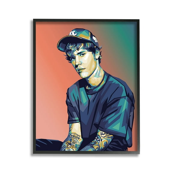Stupell Industries Justin Portrait with Hat Abstract Painting Black Framed Art Print Wall Art, 11 x 14