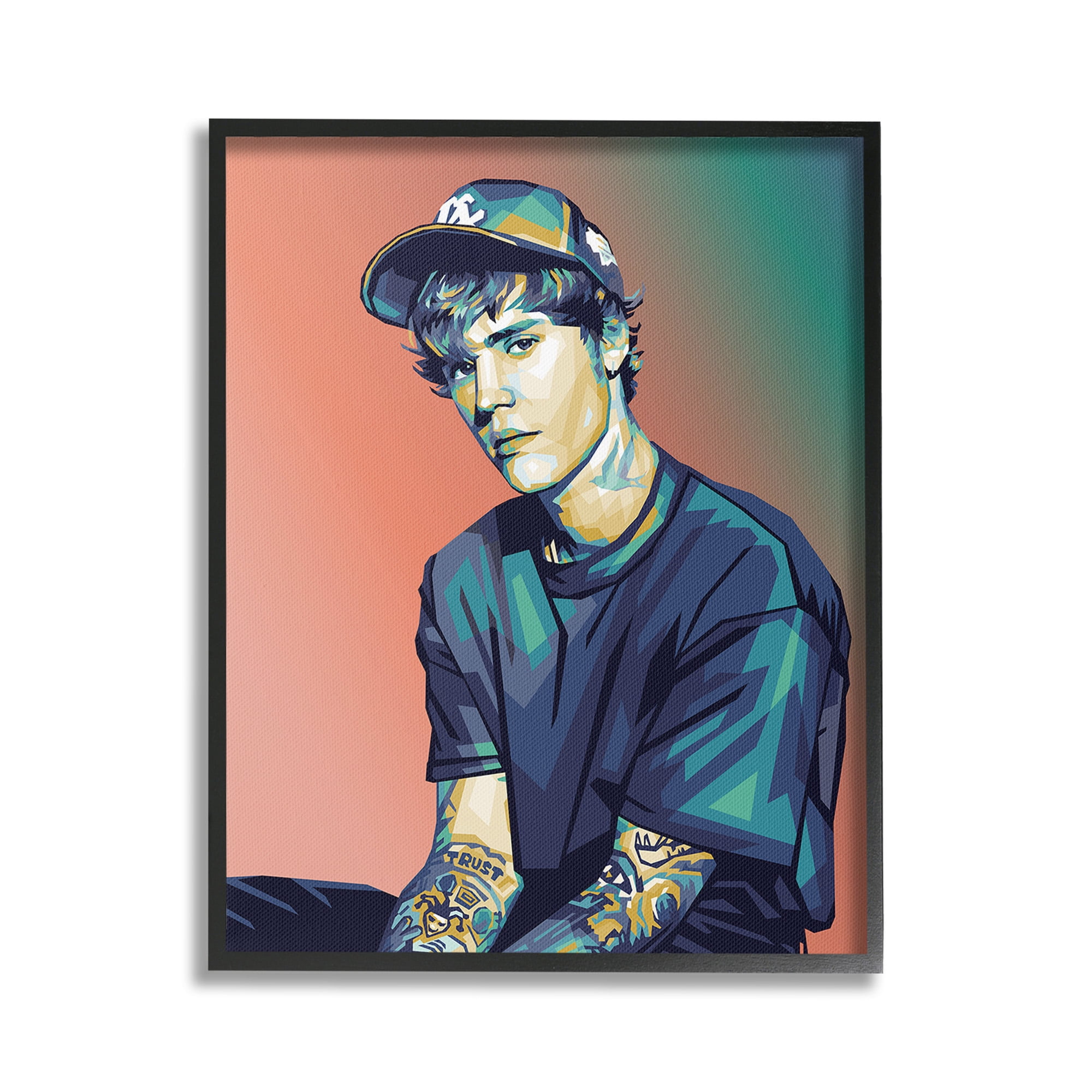 Stupell Industries Justin Portrait with Hat Abstract Painting Black Framed Art Print Wall Art, 24 x 30