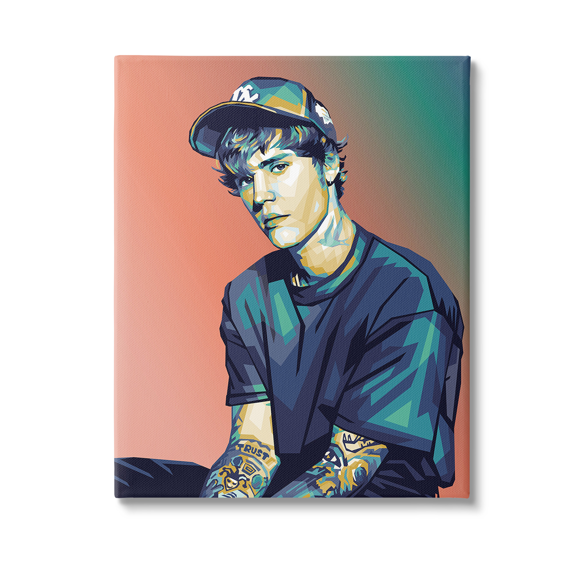 Stupell Industries Justin Portrait with Hat Abstract Painting Gallery Wrapped Canvas Art Print Wall Art, 36 x 48
