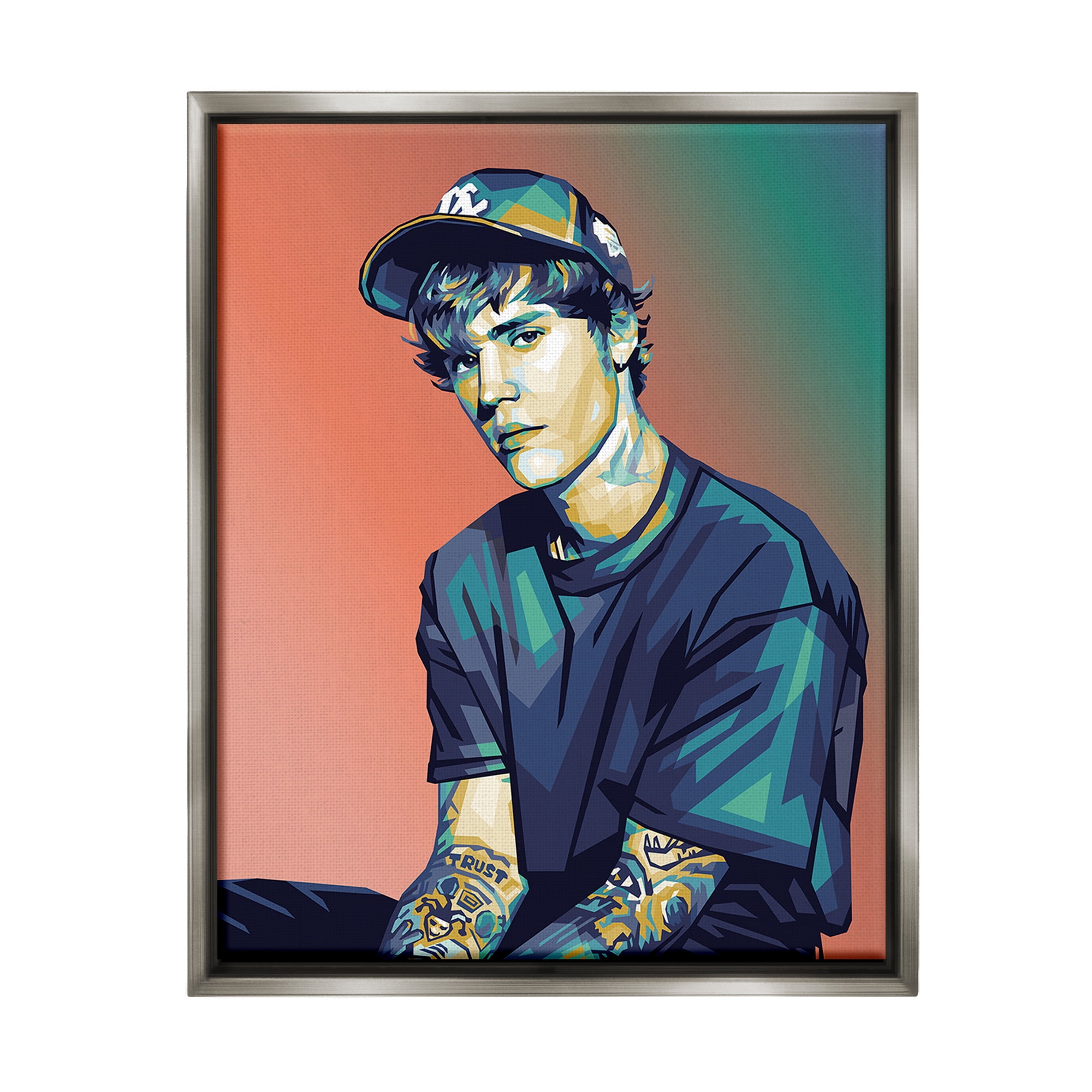 Stupell Industries Justin Portrait with Hat Abstract Painting Gray Floater Framed Canvas Art Print Wall Art, 25 x 31