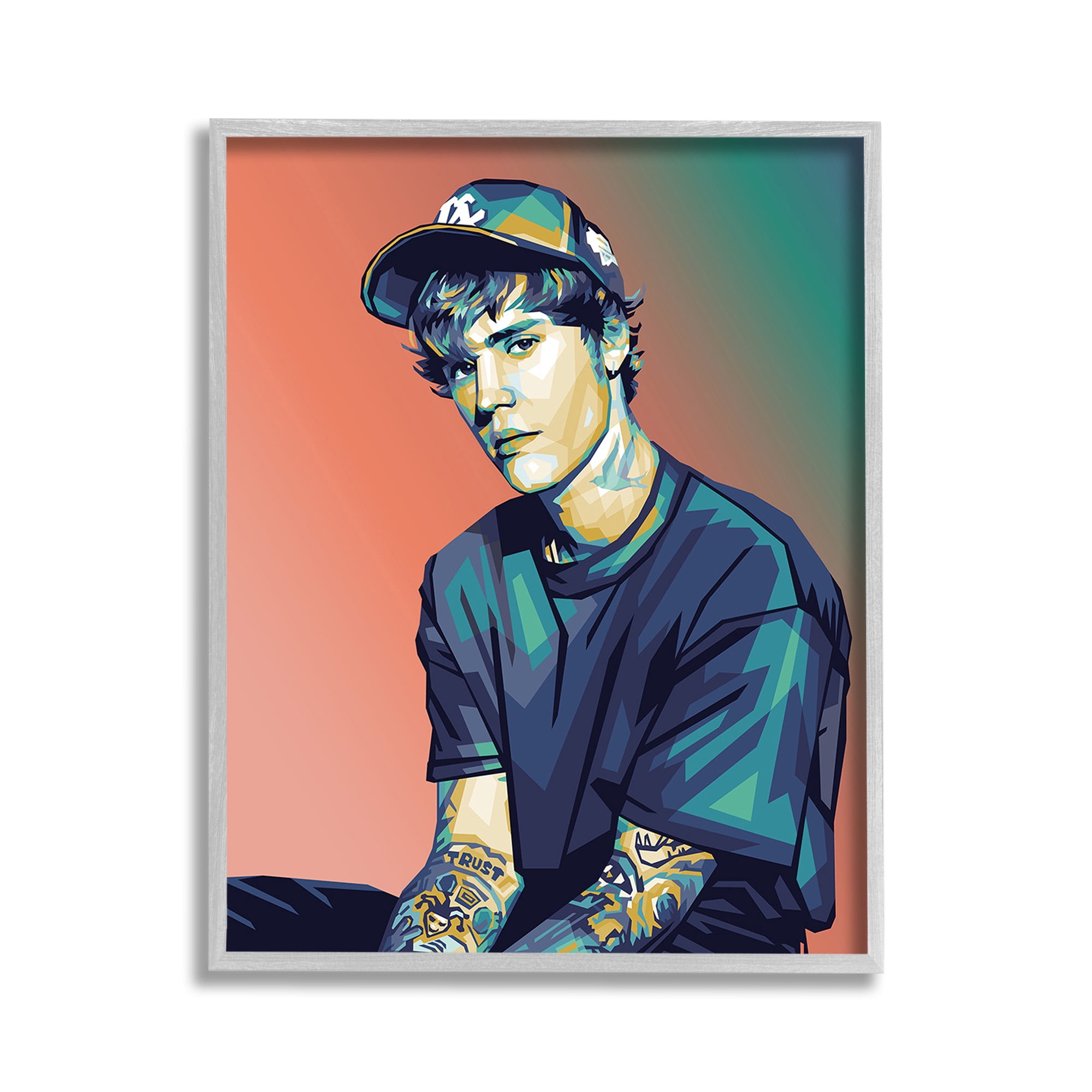 Stupell Industries Justin Portrait with Hat Abstract Painting Gray Framed Art Print Wall Art, 11 x 14