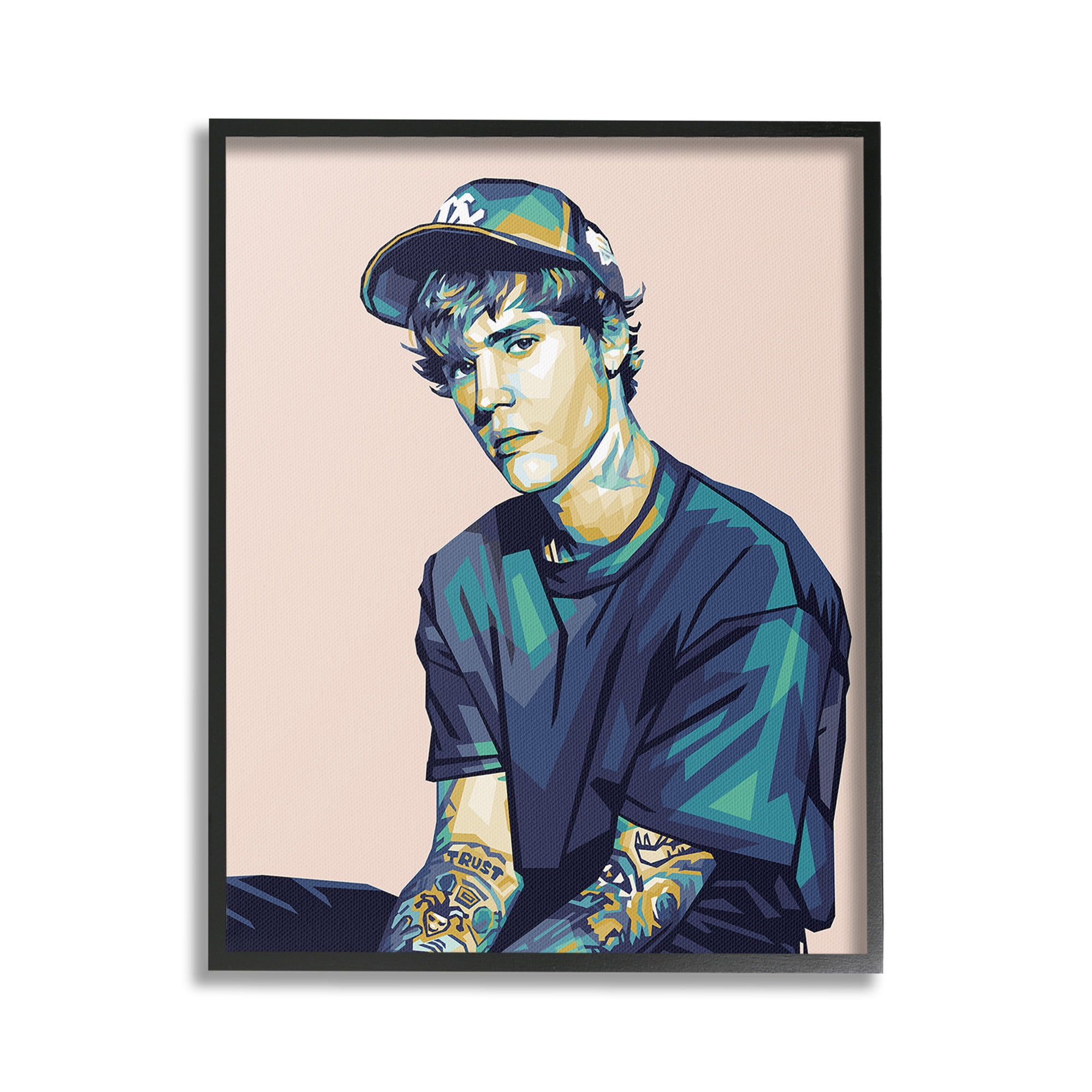 Stupell Industries Justin with Peach Hues Abstract Painting Black Framed Art Print Wall Art, 24 x 30
