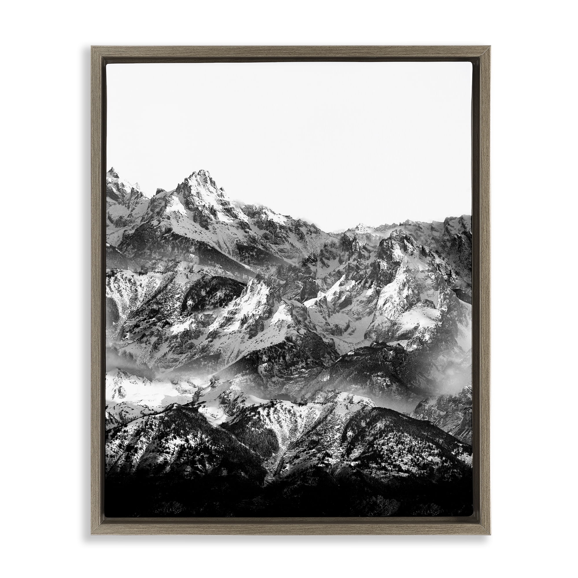 Stupell Industries Jutting Mountain Peaks Landscape & Nature Photography Brown Floater Framed Canvas Art Print Wall Art, 17 x 21