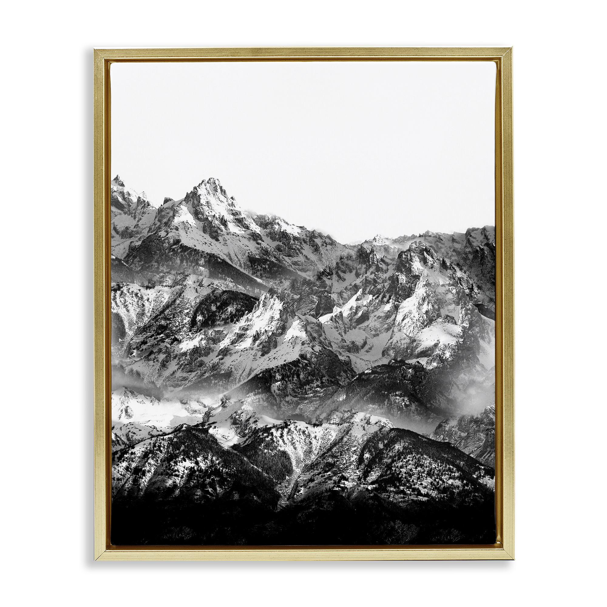 Stupell Industries Jutting Mountain Peaks Landscape & Nature Photography Gold Floater Framed Canvas Art Print Wall Art, 17 x 21