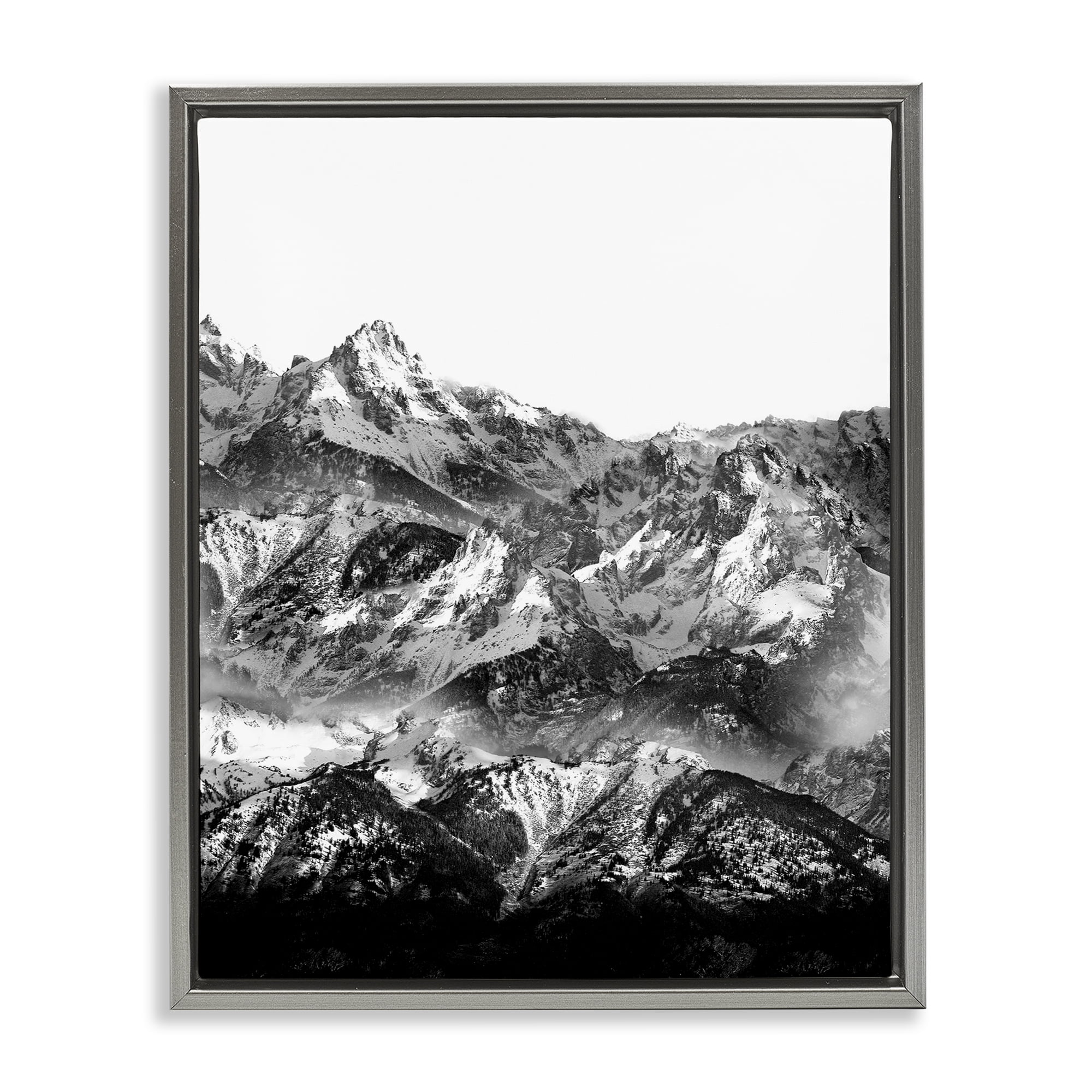 Stupell Industries Jutting Mountain Peaks Landscape & Nature Photography Gray Floater Framed Canvas Art Print Wall Art, 25 x 31