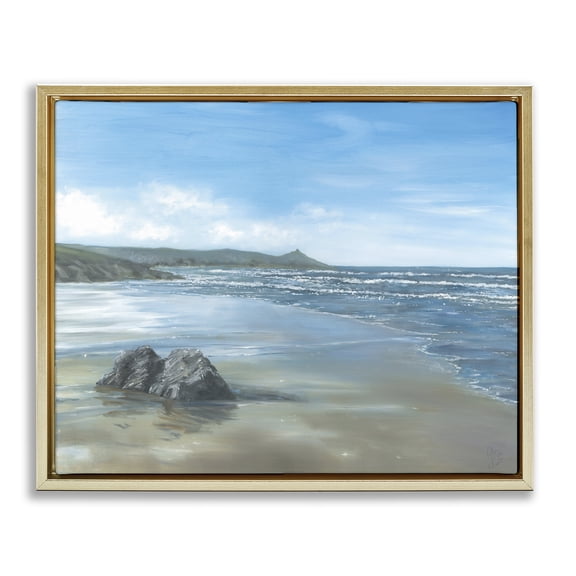Stupell Industries Jutting Rock on Shore Gold Framed Floater Canvas Wall Art design by Georgie Harrison, 17 x 21