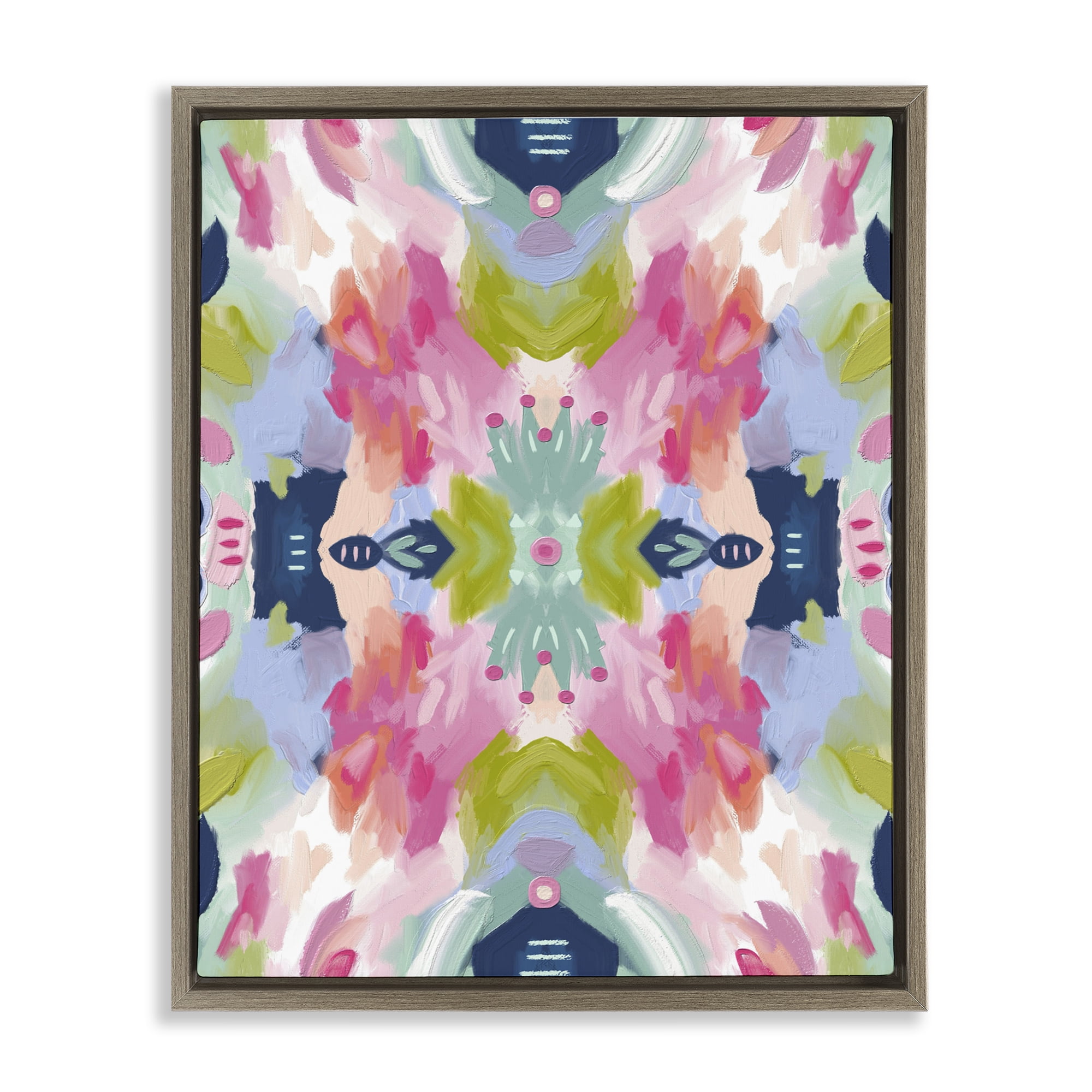 Stupell Industries Kaleidoscopic Floral Mandala Brown Framed Floater Canvas Wall Art, design by Lisa Nohren