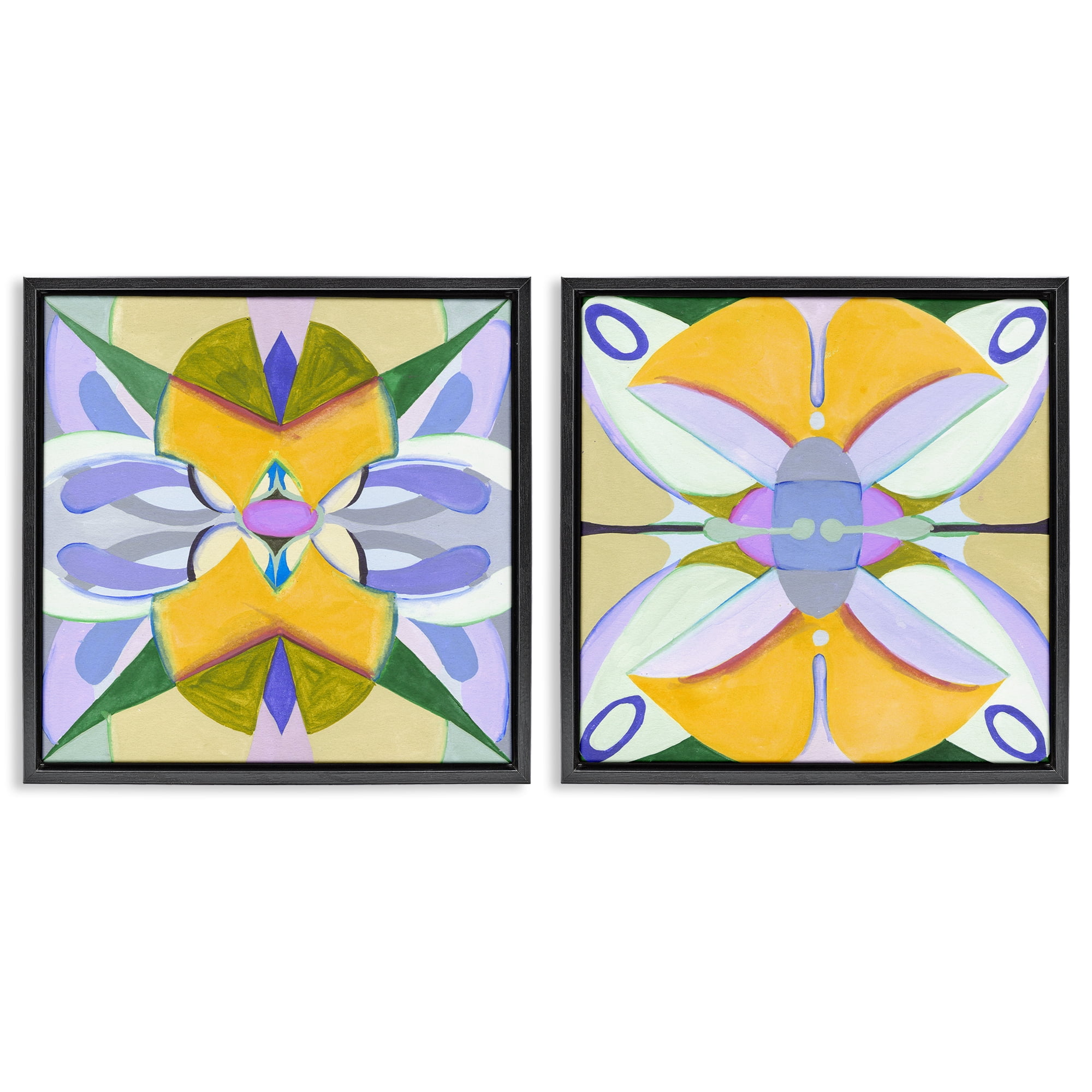 Stupell Industries Kaleidoscopic Revival Hues 2 Piece Black Framed Floater Canvas Set, design by Melissa Wang