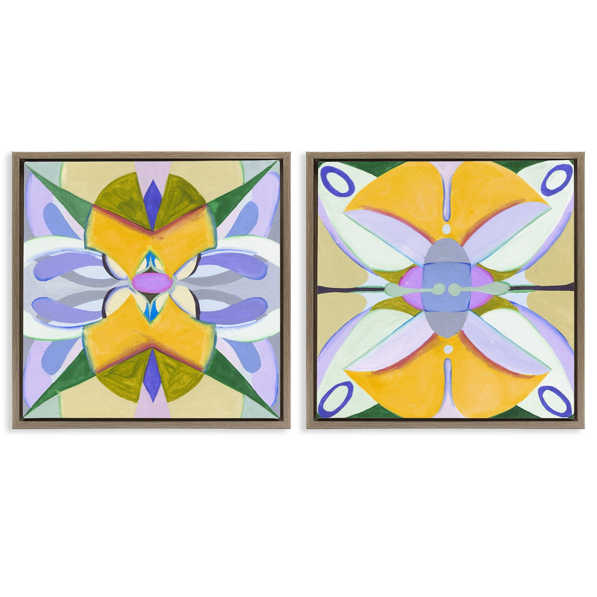 Stupell Industries Kaleidoscopic Revival Hues 2 Piece Brown Framed Floater Canvas Set, design by Melissa Wang