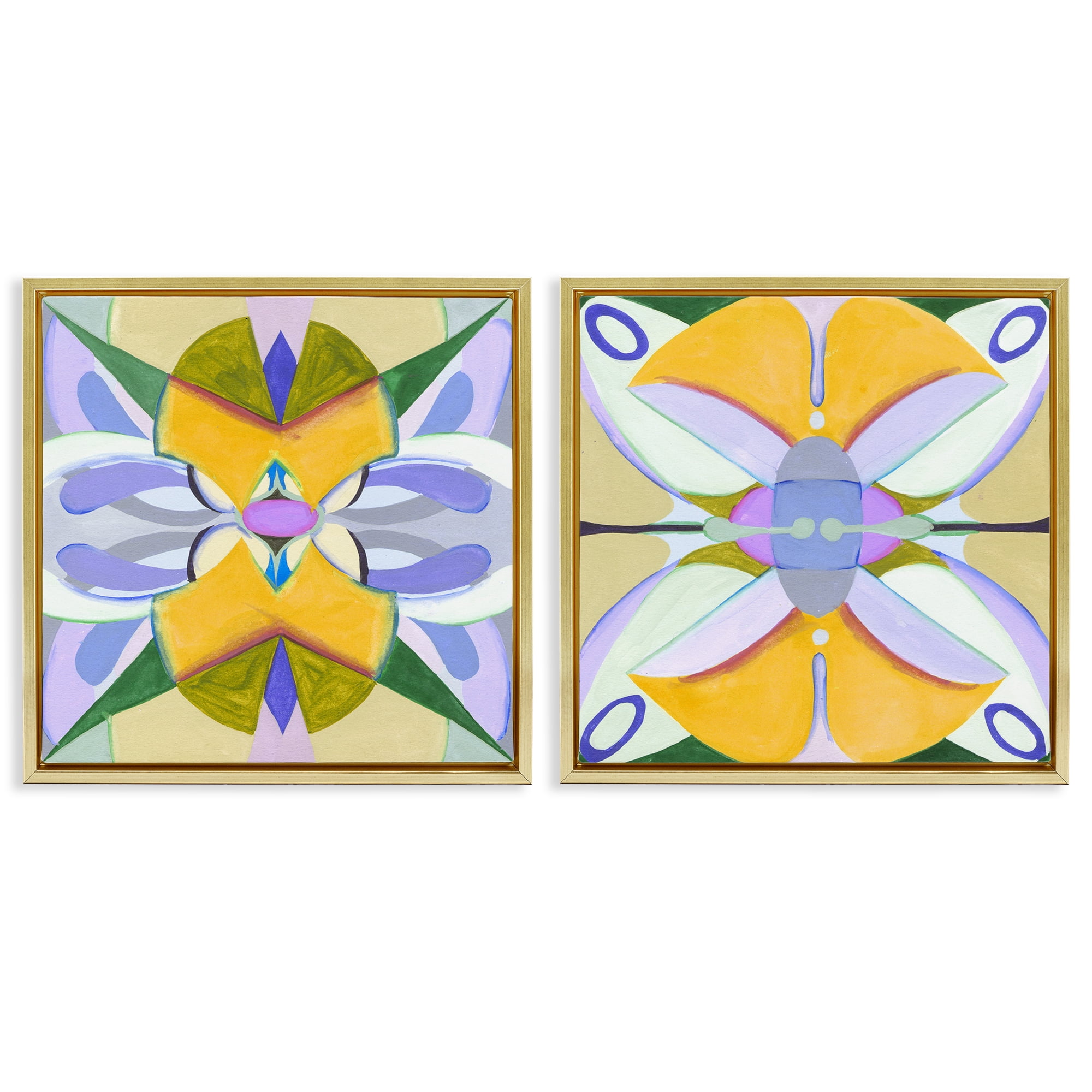 Stupell Industries Kaleidoscopic Revival Hues 2 Piece Gold Framed Floater Canvas Set, design by Melissa Wang