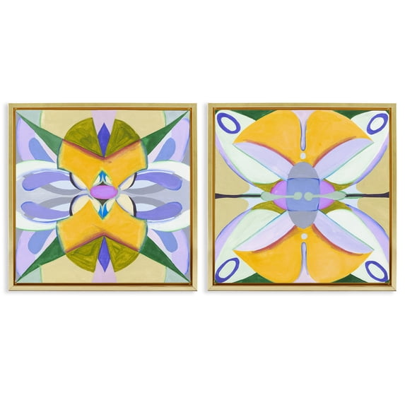 Stupell Industries Modern Kaleidoscopic Revival Hues Gold 2pc Floating Frame Art Set, 25 x 25 each, by Melissa Wang