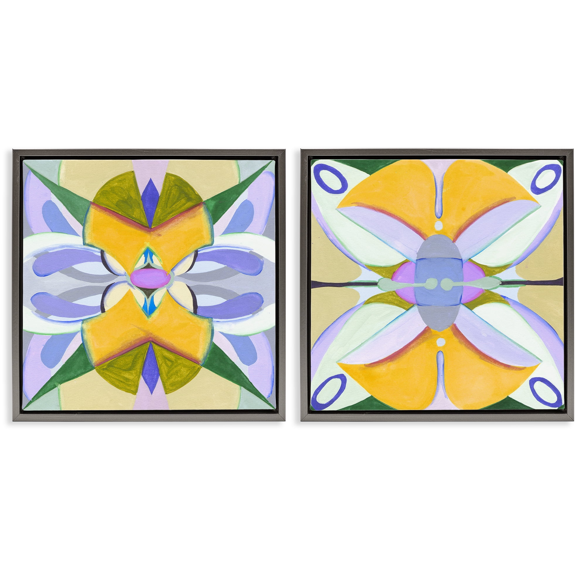 Stupell Industries Kaleidoscopic Revival Hues 2 Piece Gray Framed Floater Canvas Set, design by Melissa Wang