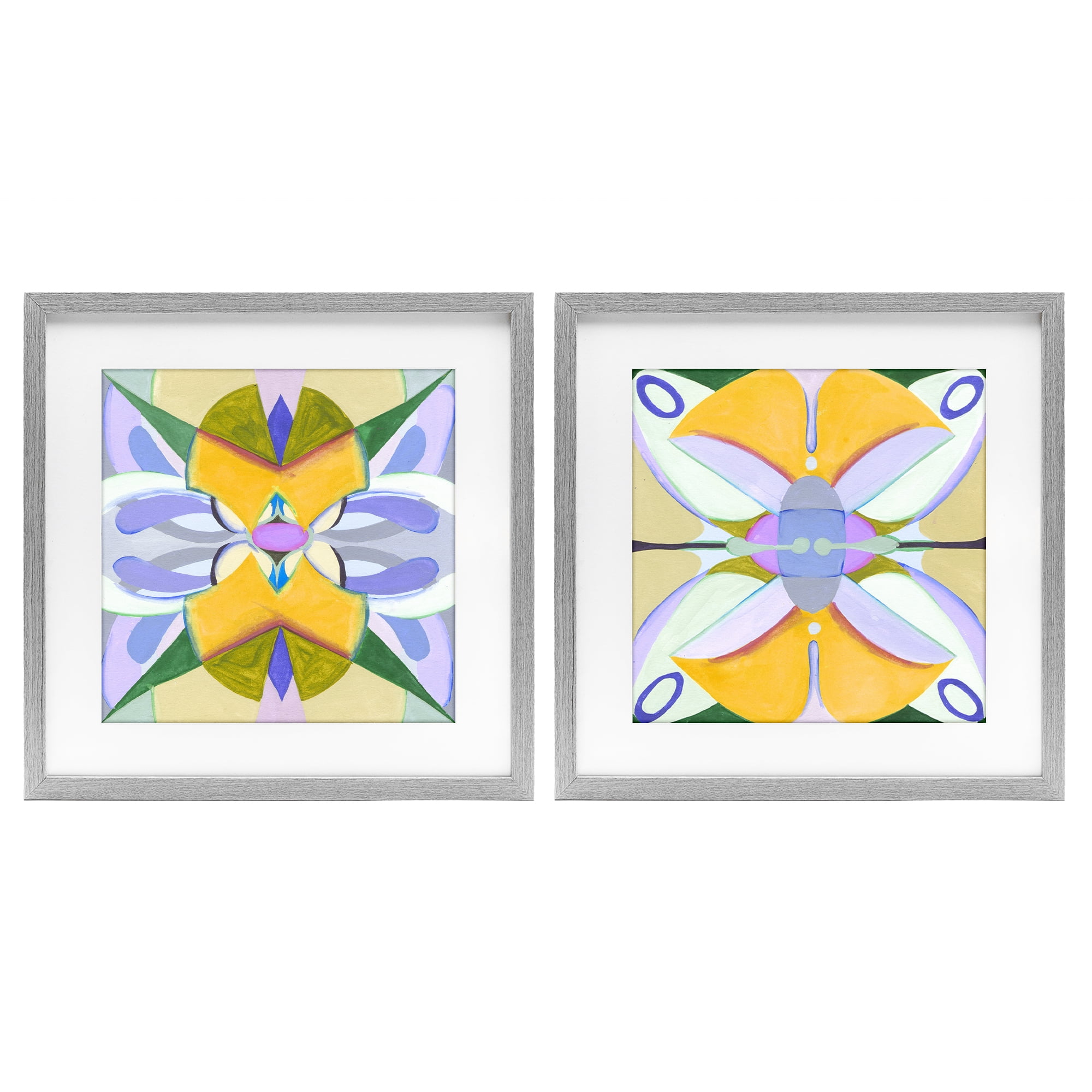 Stupell Industries Kaleidoscopic Revival Hues 2 Piece Gray Framed Print Under Glass Set, design by Melissa Wang