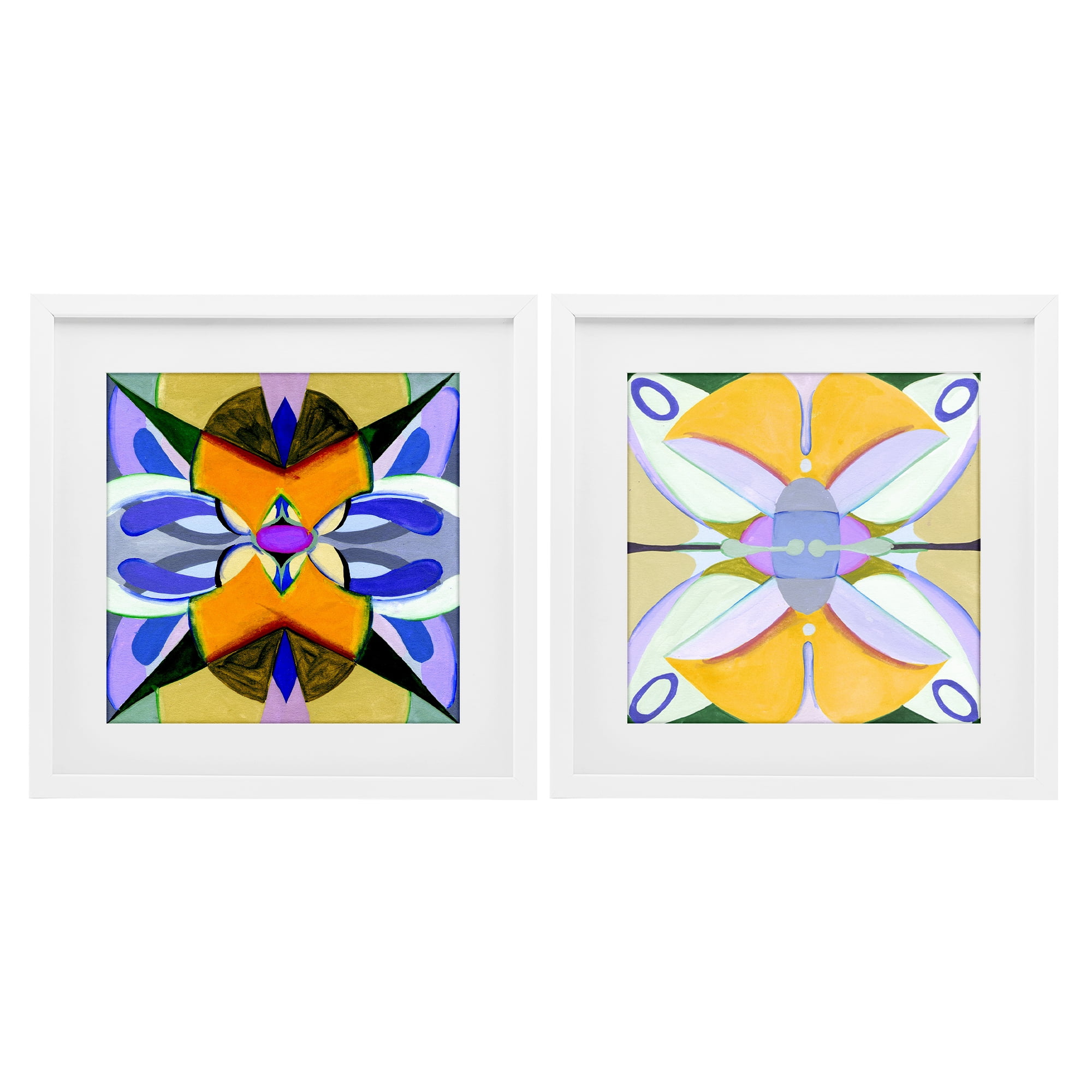 Stupell Industries Kaleidoscopic Revival Hues 2 Piece White Framed Print Under Glass Set, design by Melissa Wang