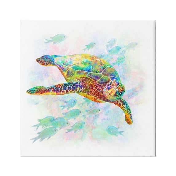 Stupell Industries Kaleidoscopic Sea Turtle Speckled Rainbow Fish Swimming Graphic Art Gallery Wrapped Canvas Print Wall Art, Design by Michael Shelton