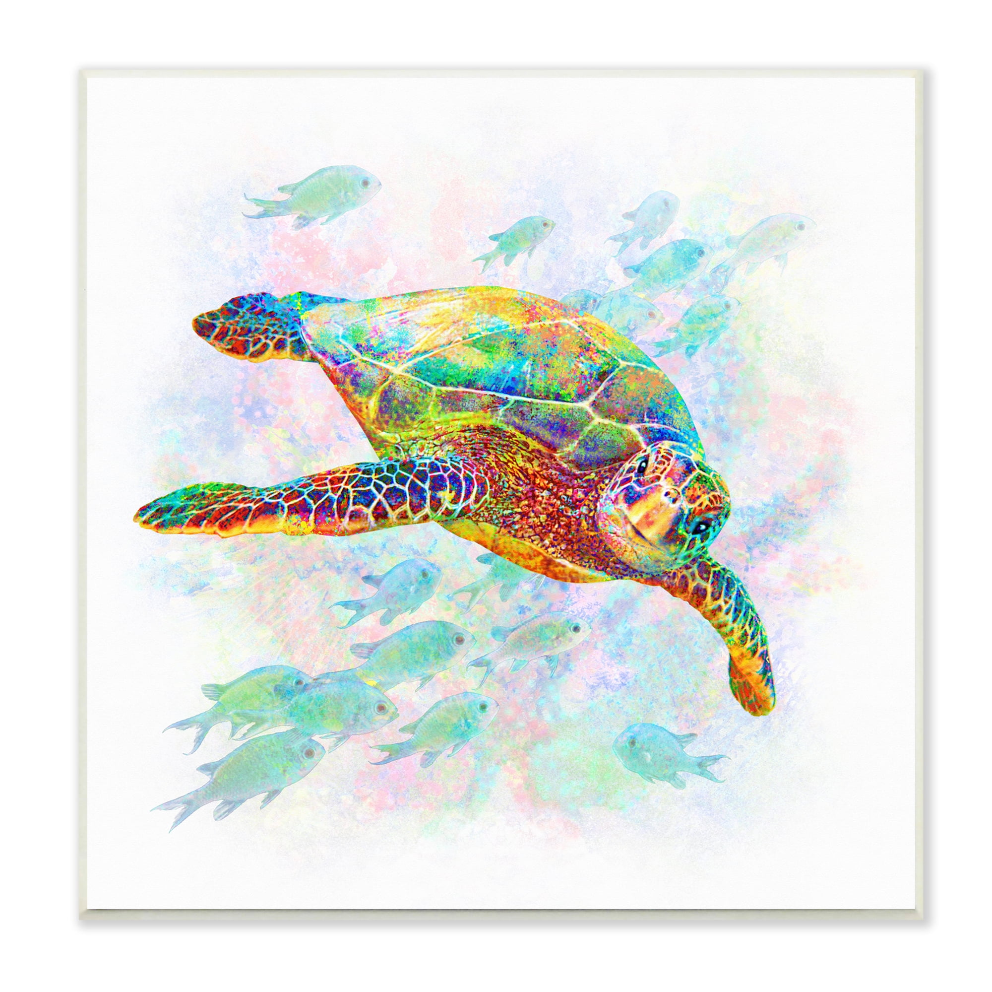 Stupell Industries Kaleidoscopic Sea Turtle Speckled Rainbow Fish Swimming Graphic Art Unframed Art Print Wall Art, Design by Michael Shelton