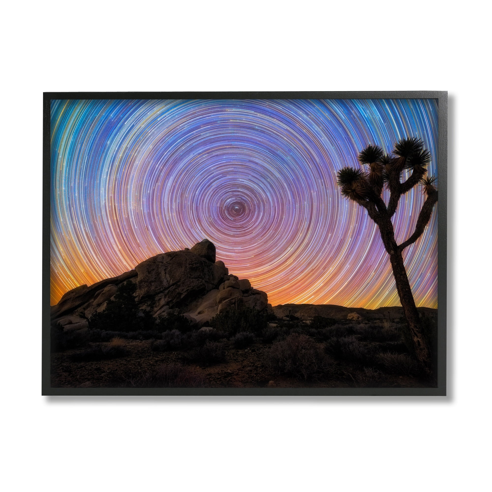 Kaleidoscopic Swirl Sky Desert Tree Silhouette Canvas Print, 20" x 16", Black Frame
