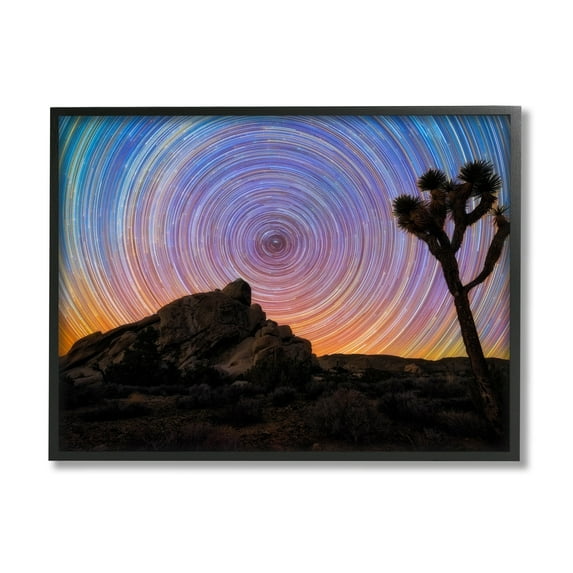 Stupell Industries Kaleidoscopic Swirl Pattern Sky Desert Tree Silhouette Graphic Art Black Framed Art Print Wall Art, Design by Lincoln Harrison