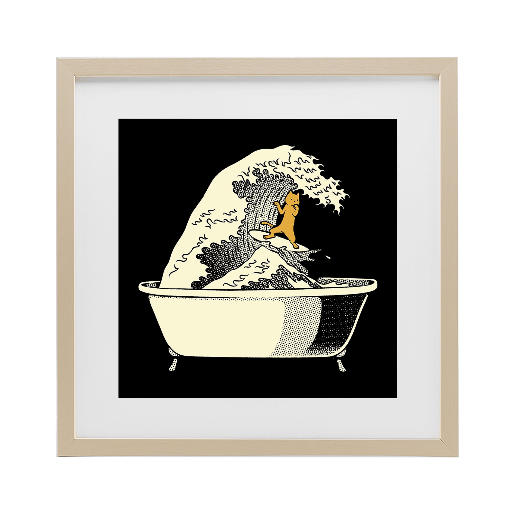 Stupell Industries Kanagawa Bathtub Cat Birch Framed Print Under Glass, design by Tobe Fonseca