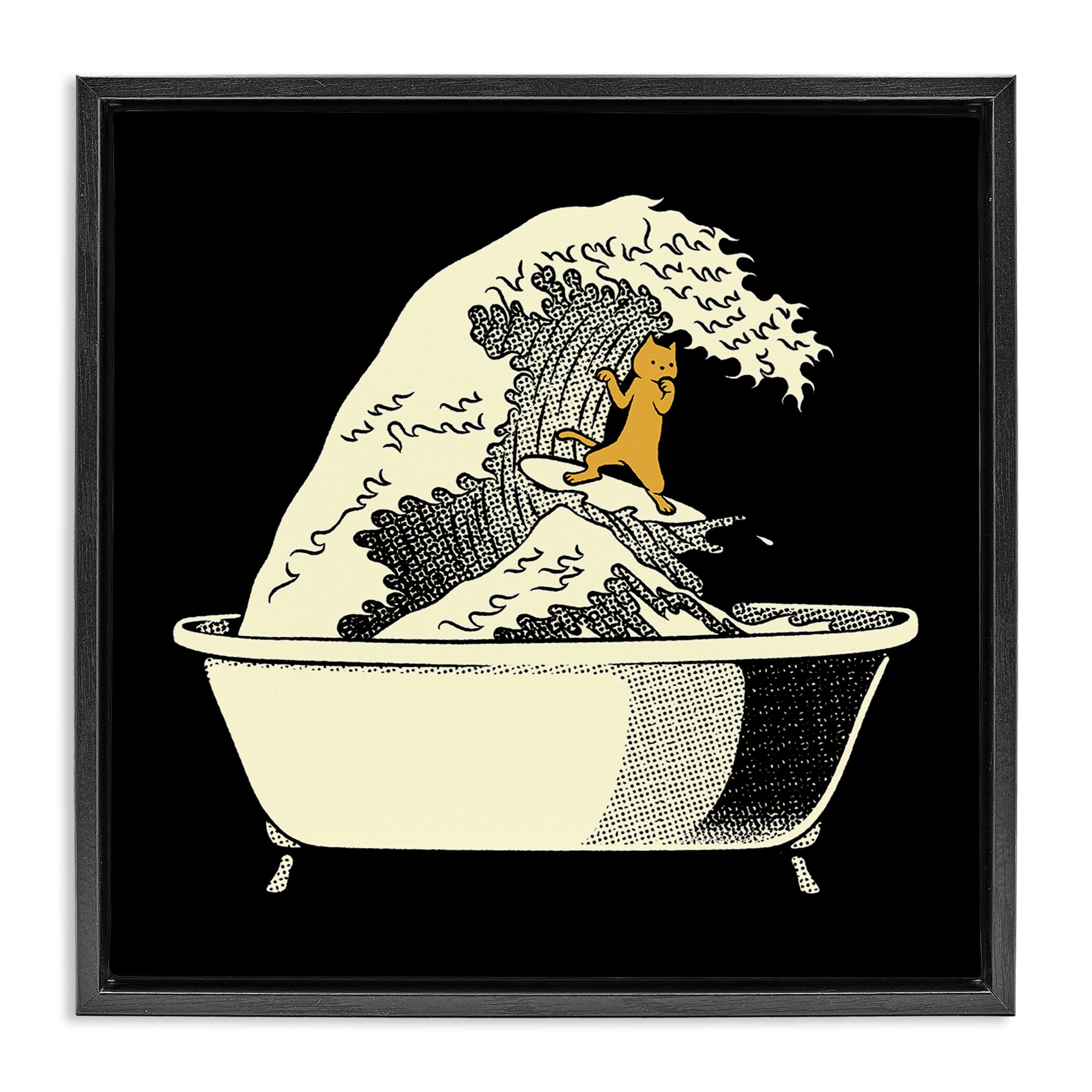 Stupell Industries Kanagawa Bathtub Cat Black Framed Floater Canvas Wall Art, design by Tobe Fonseca