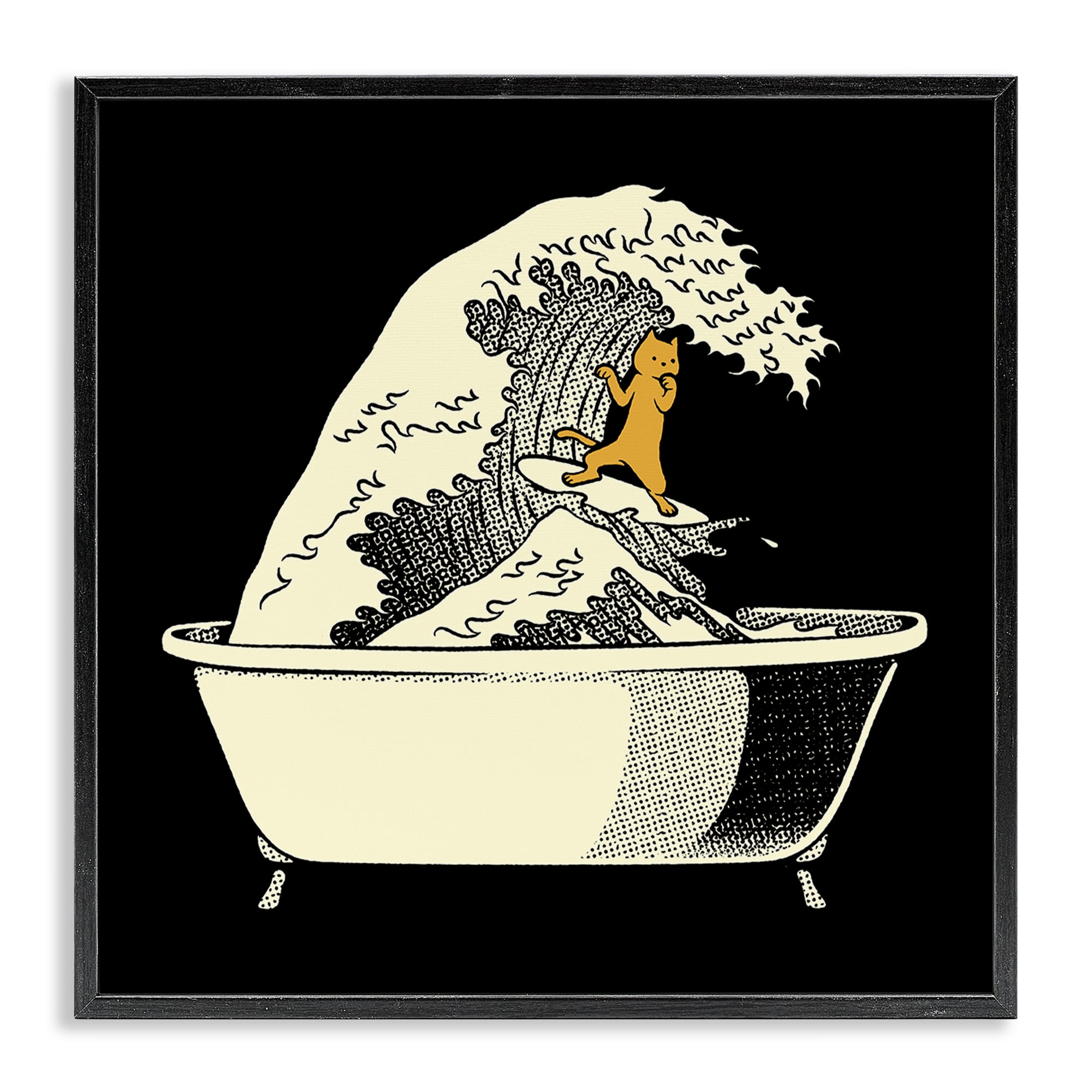 Stupell Industries Kanagawa Bathtub Cat Black Framed Giclee Art, design by Tobe Fonseca