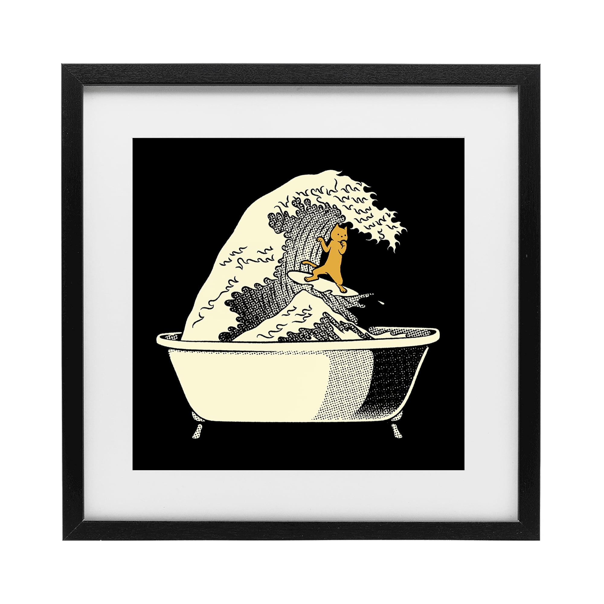 Stupell Industries Kanagawa Bathtub Cat Black Framed Print Under Glass, design by Tobe Fonseca