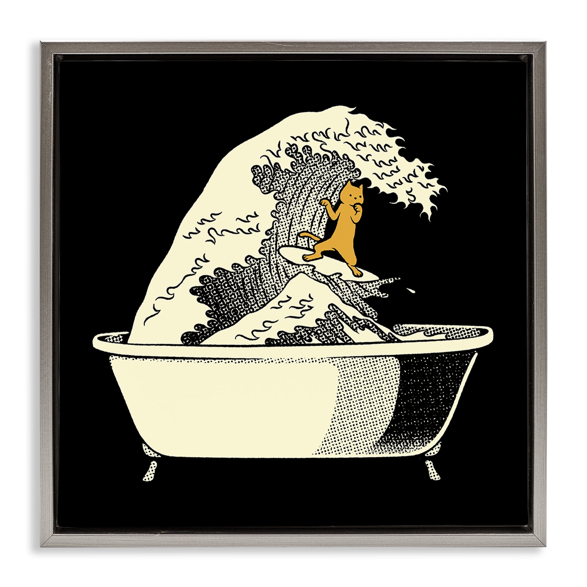 Stupell Industries Kanagawa Bathtub Cat Gray Framed Floater Canvas Wall Art, design by Tobe Fonseca