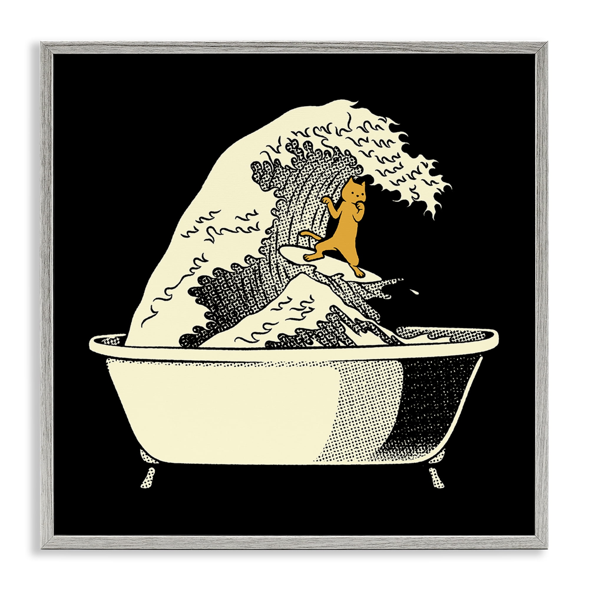 Stupell Industries Kanagawa Bathtub Cat Gray Framed Giclee Art, design by Tobe Fonseca