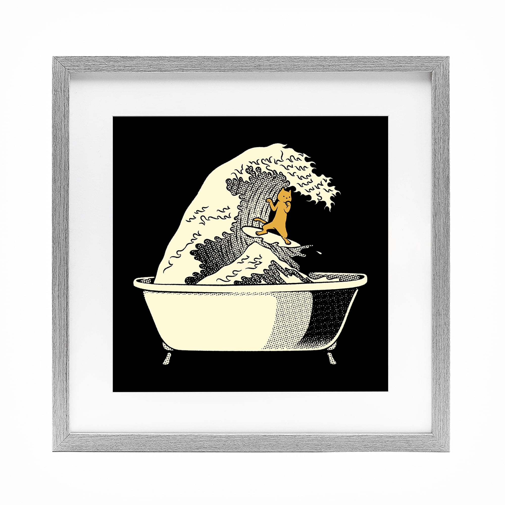 Stupell Industries Kanagawa Bathtub Cat Gray Framed Print Under Glass, design by Tobe Fonseca