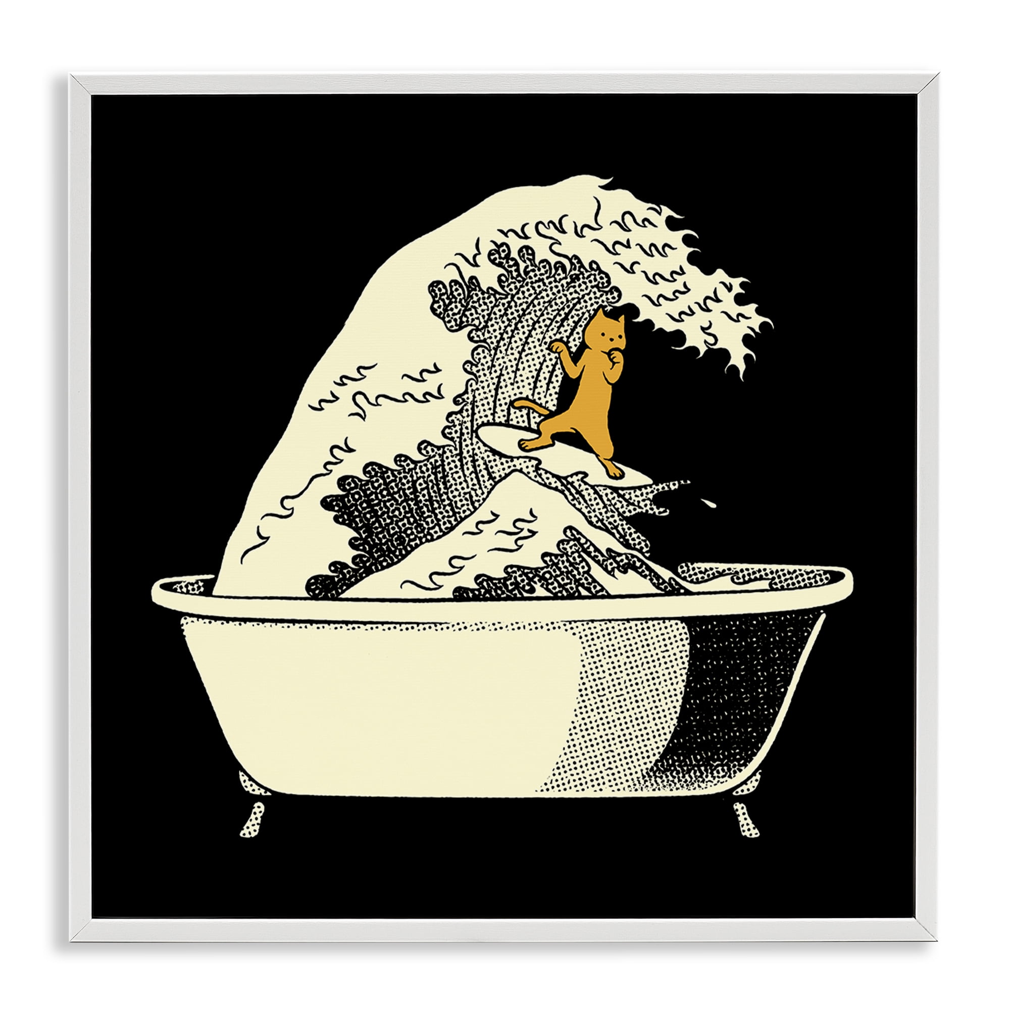 Stupell Industries Kanagawa Bathtub Cat White Framed Giclee Art, design by Tobe Fonseca