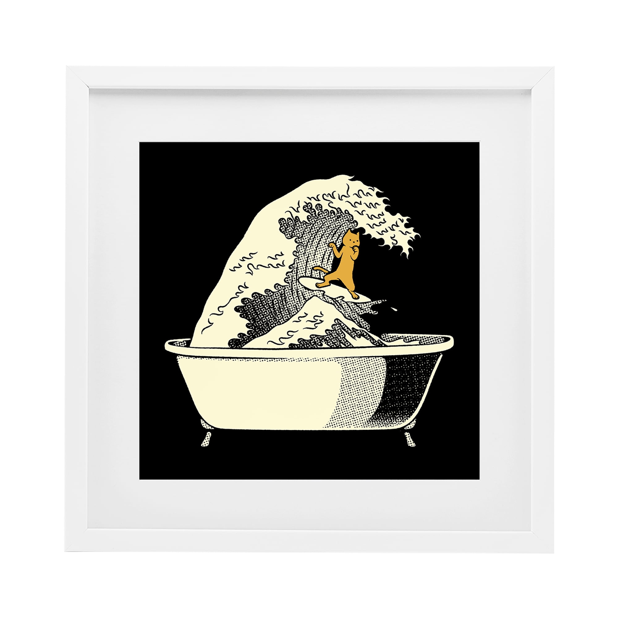 Stupell Industries Kanagawa Bathtub Cat White Framed Print Under Glass, design by Tobe Fonseca