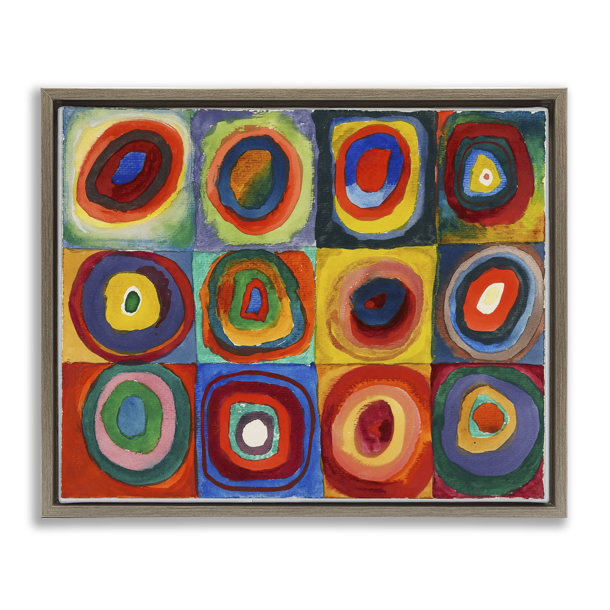 Stupell Industries Kandinsky Classic Circles Abstract Painting Brown Floater Framed Canvas Art Print Wall Art, 31 x 25