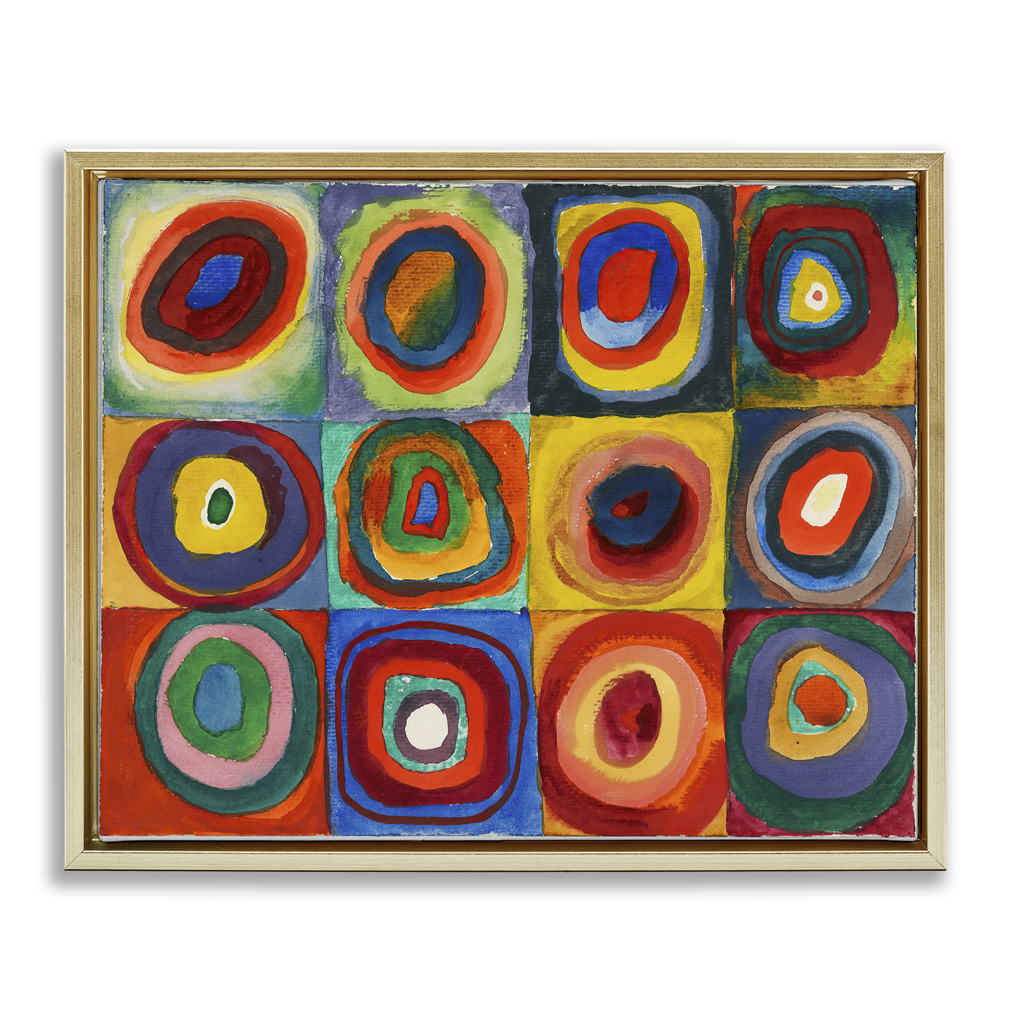 Stupell Industries Kandinsky Classic Circles Abstract Painting Gold Floater Framed Canvas Art Print Wall Art, 31 x 25