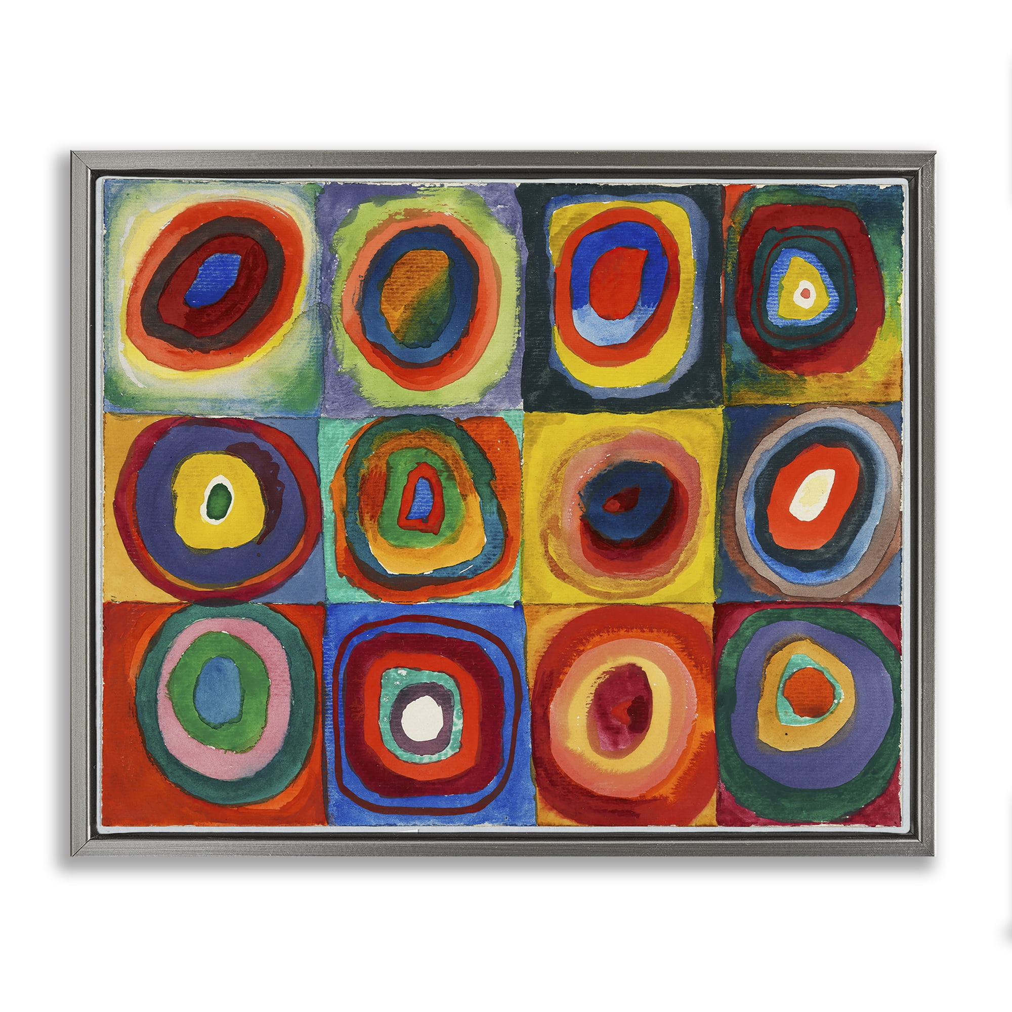 Stupell Industries Kandinsky Classic Circles Abstract Painting Gray Floater Framed Canvas Art Print Wall Art, 31 x 25