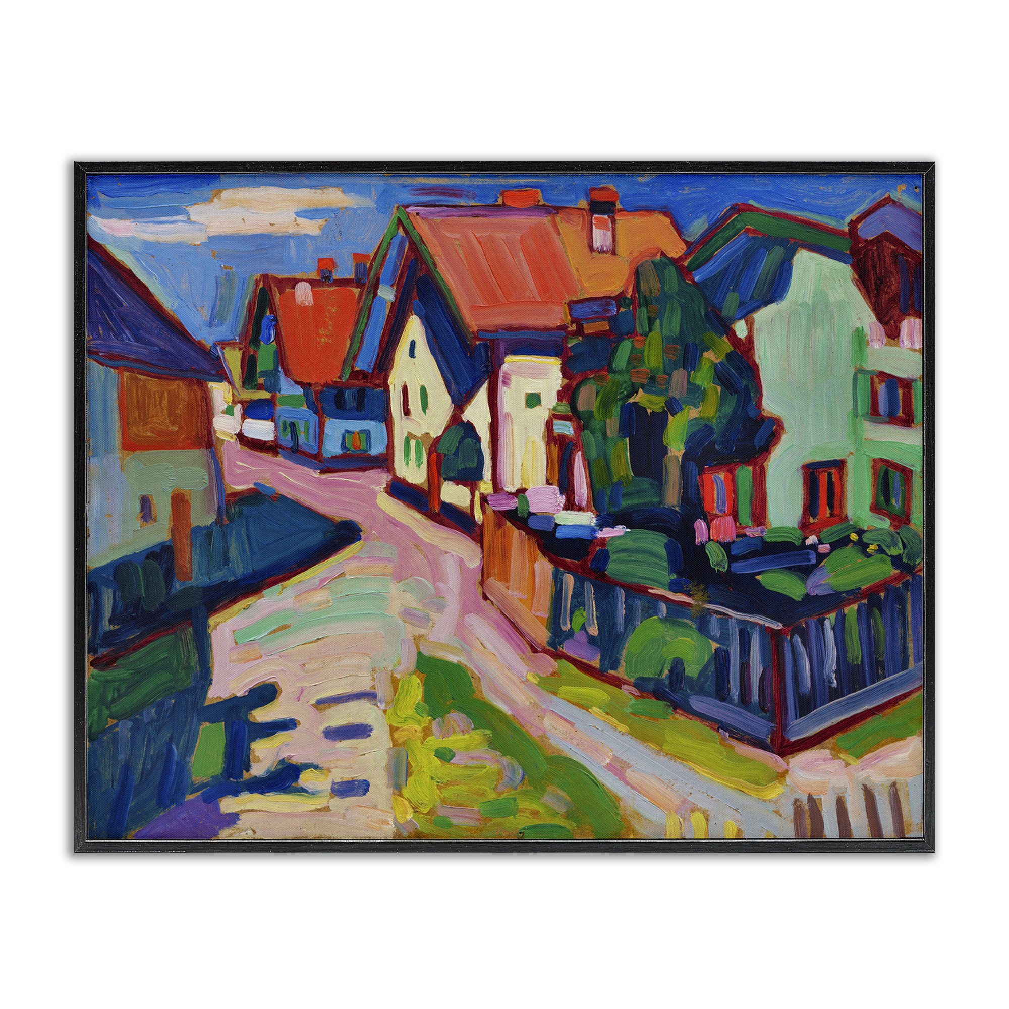 Stupell Industries Kandinsky Murnau Landscape Scenic & Cityscapes Painting Black Framed Art Print Wall Art, 30 x 24