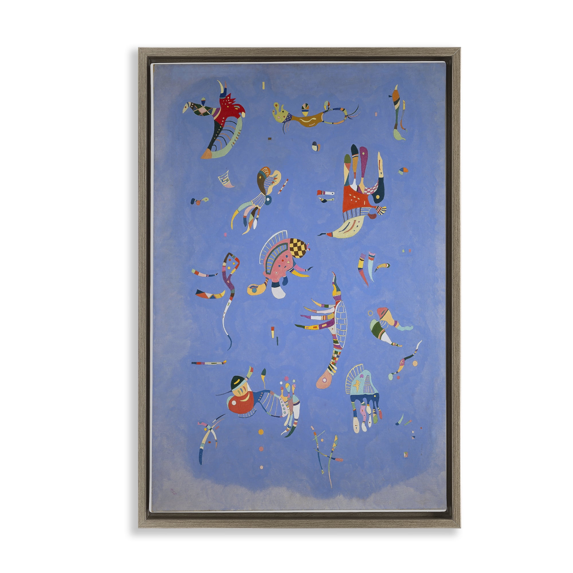 Stupell Industries Kandinsky Sky Blue Painting Abstract Painting Brown Floater Framed Canvas Art Print Wall Art, 21 x 31