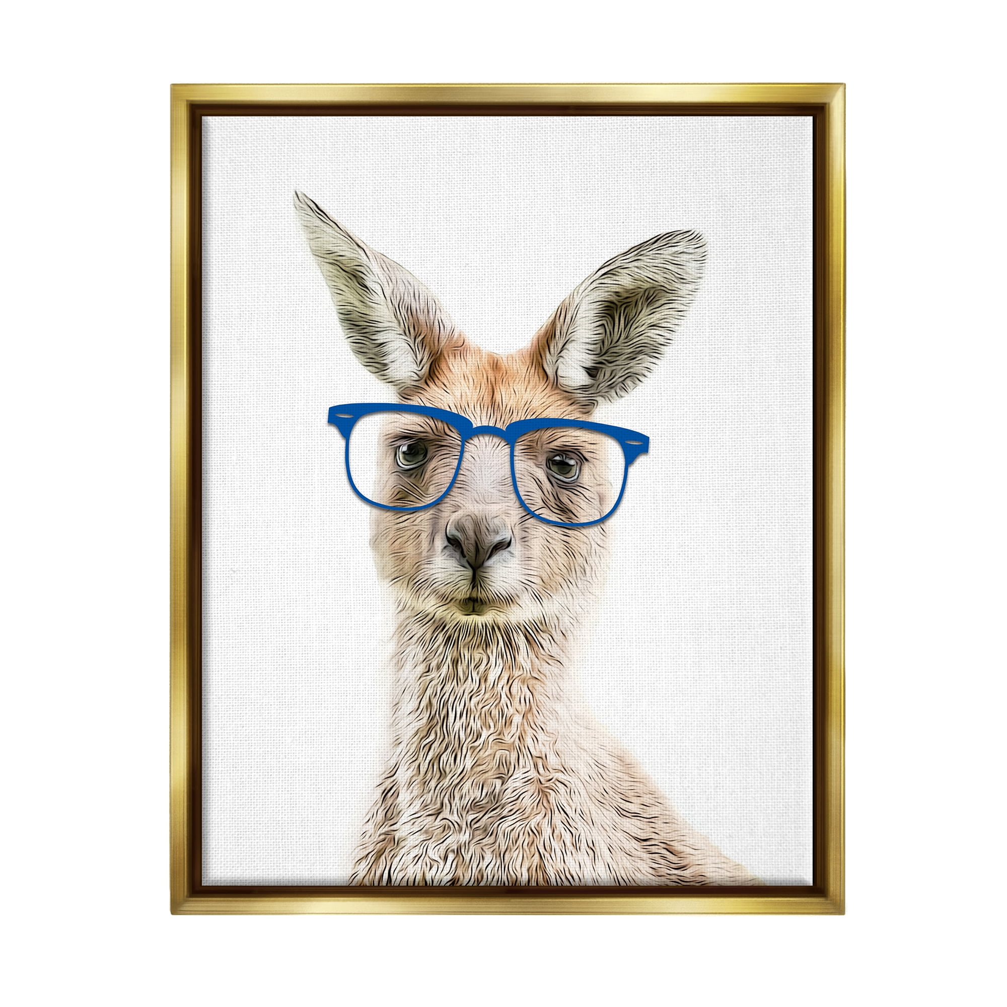 Stupell Industries Kangaroo Blue Hipster Glasses Animals & Insects Painting Gold Floater Framed Art Print Wall Art