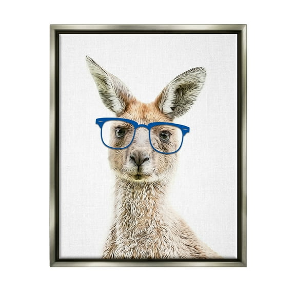 Stupell Industries Kangaroo Blue Hipster Glasses Animals & Insects Painting Gray Floater Framed Art Print Wall Art