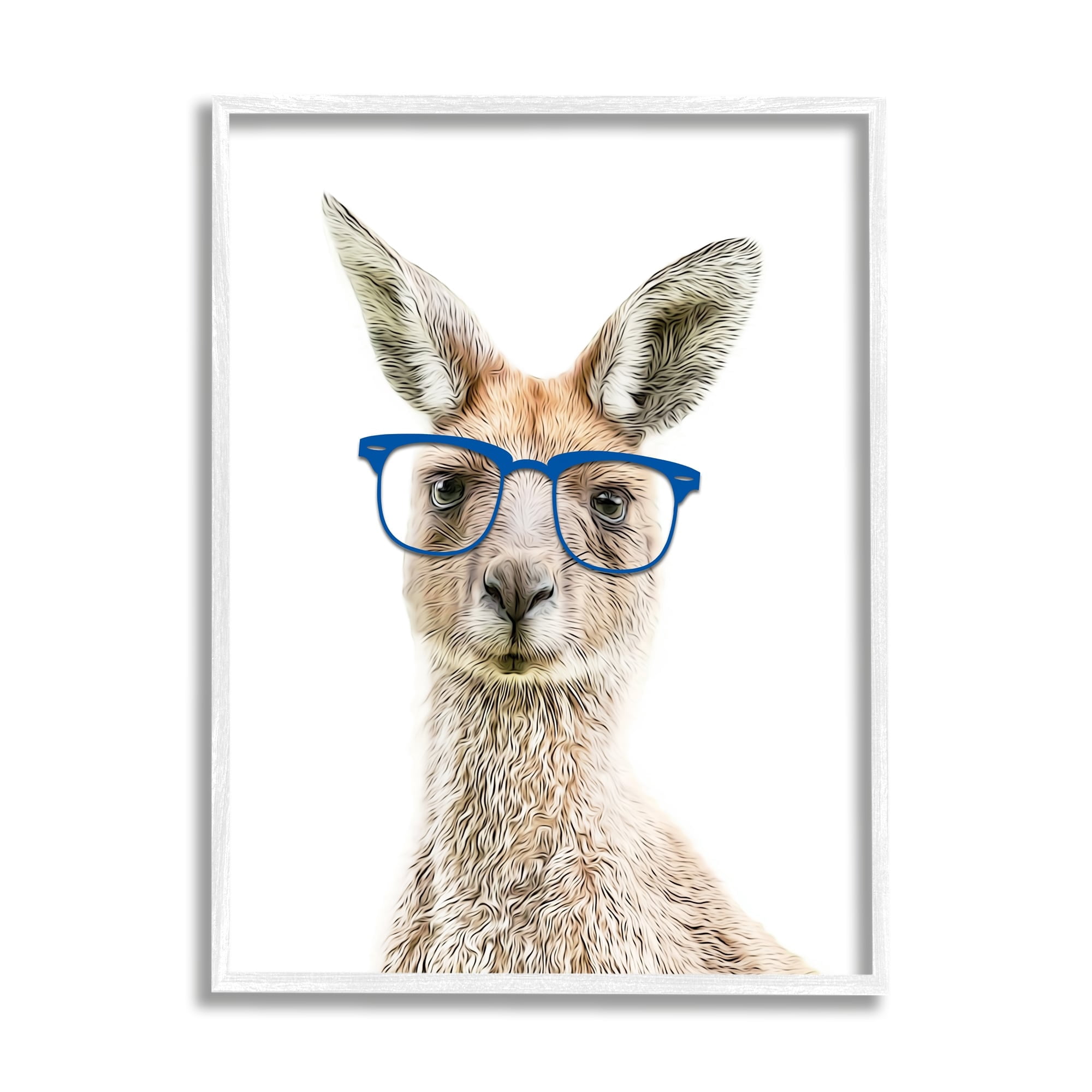 Stupell Industries Kangaroo Blue Hipster Glasses Animals & Insects Painting White Framed Art Print Wall Art