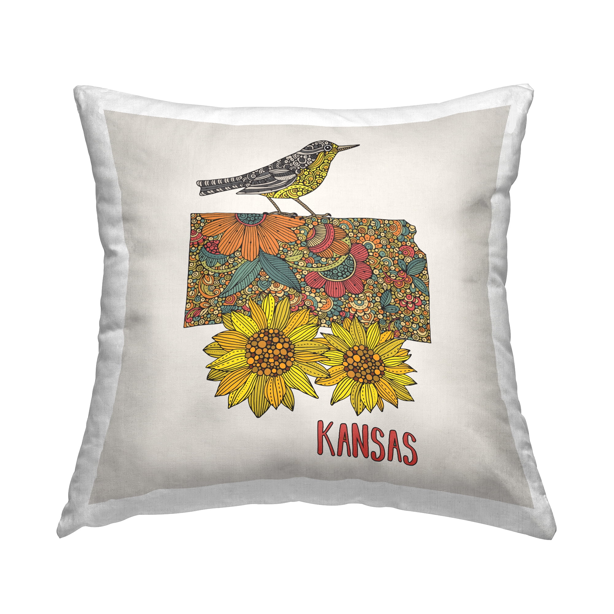 Stupell Industries Kansas State Sunflower Square Decorative Printed Throw Pillow, 18 x 18,