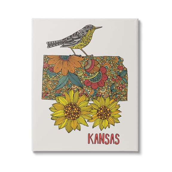 Stupell Industries Kansas Sunflower Blooms State Bird Detailed Pattern Graphic Art Gallery Wrapped Canvas Print Wall Art, Design by Valentina Harper