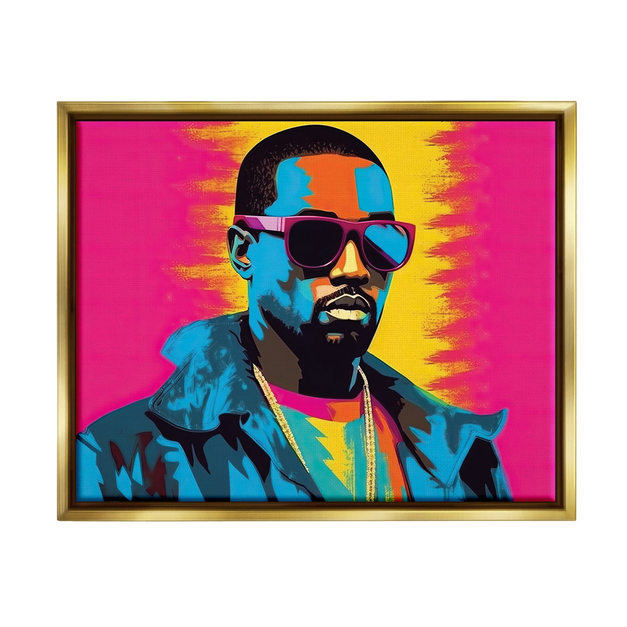 Stupell Industries Kanye West Modern Portrait Abstract Painting Gold Floater Framed Art Print Wall Art, 21 x 17