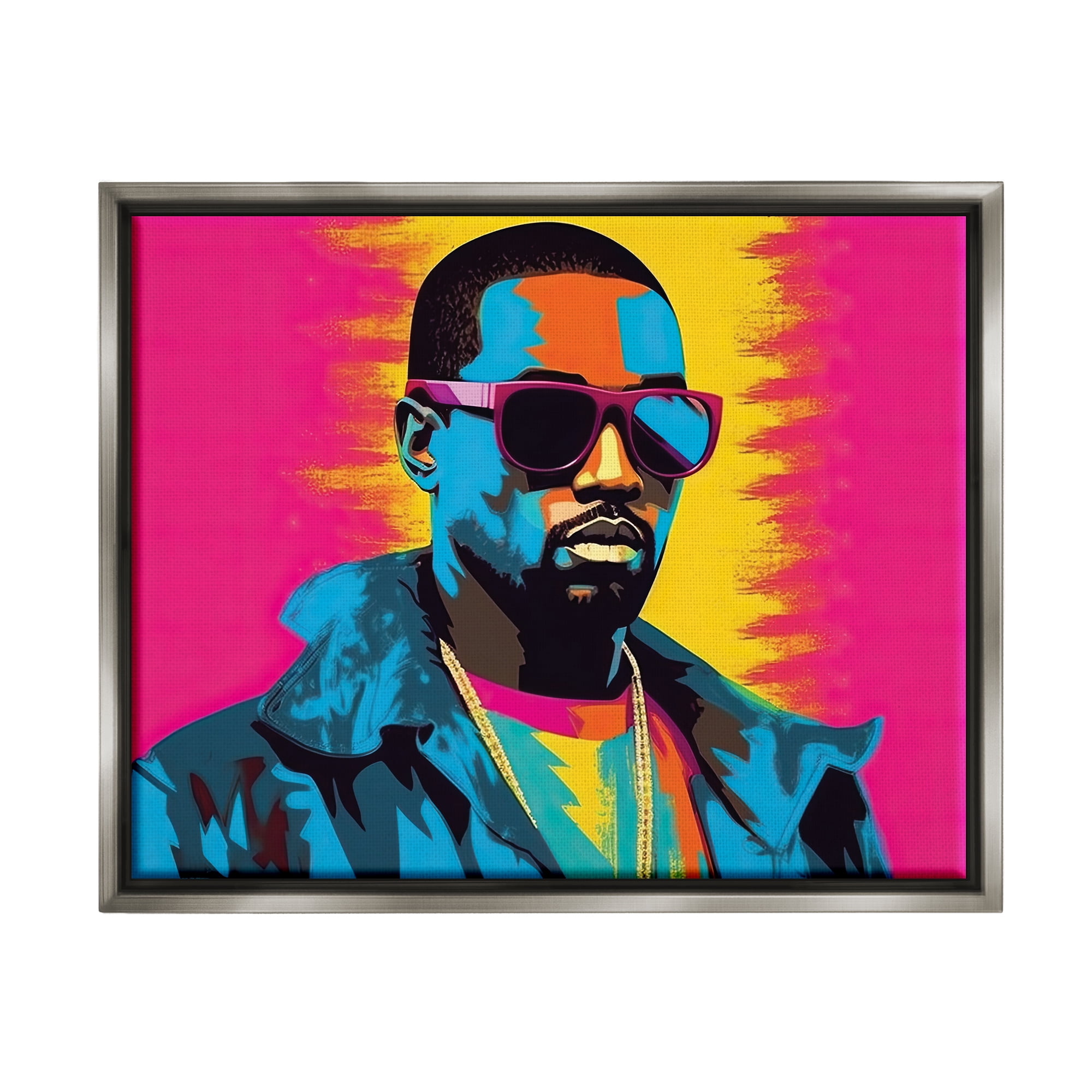 Stupell Industries Kanye West Modern Portrait Abstract Painting Gray Floater Framed Art Print Wall Art, 21 x 17