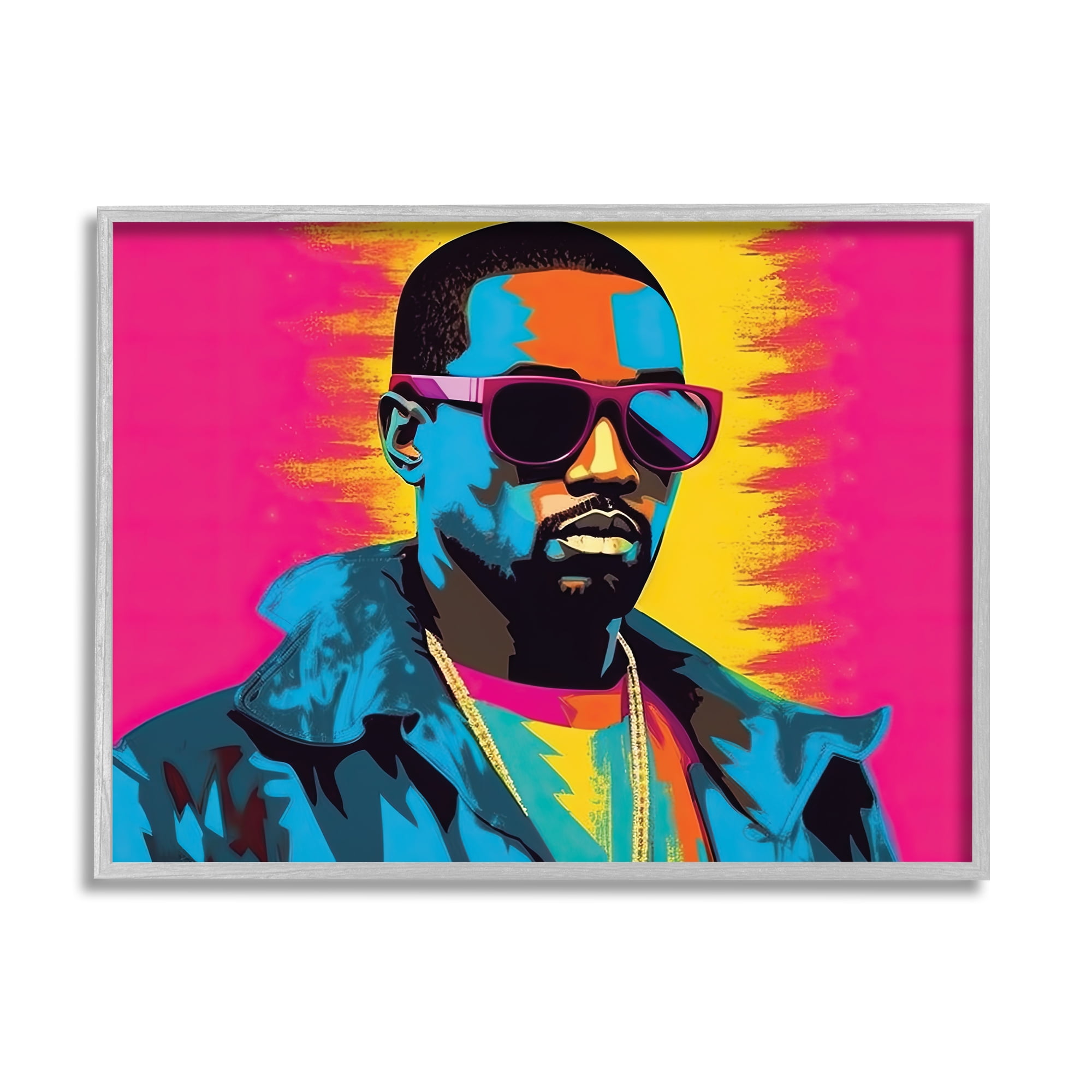 Stupell Industries Kanye West Modern Portrait Abstract Painting Gray Framed Art Print Wall Art, 20 x 16