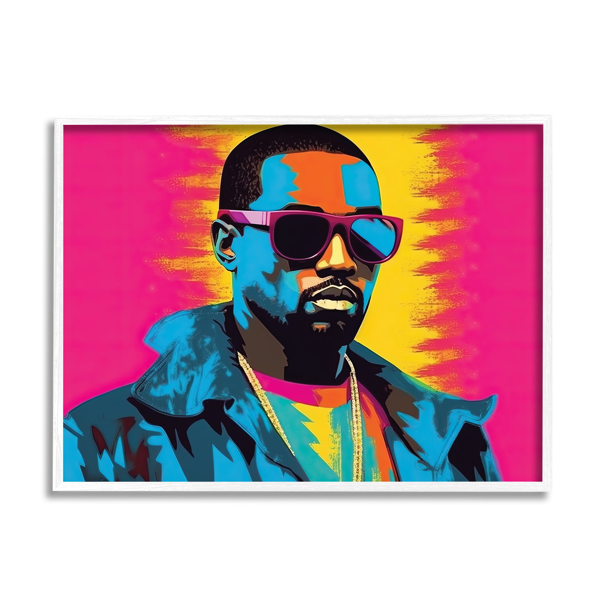 Stupell Industries Kanye West Modern Portrait Abstract Painting White Framed Art Print Wall Art, 20 x 16